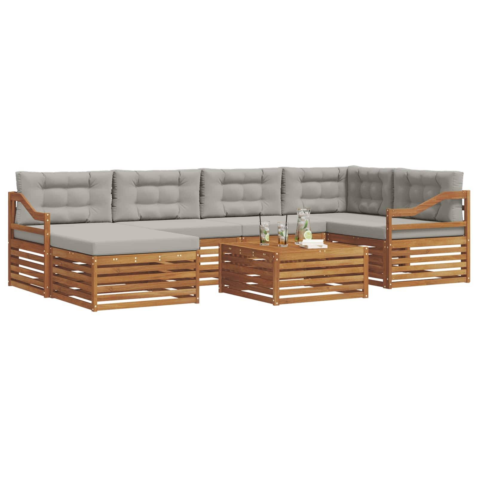 vidaXL Outdoor-Sofagarnitur mit Kissen 7 pcs Natürlich und Hellgrau
