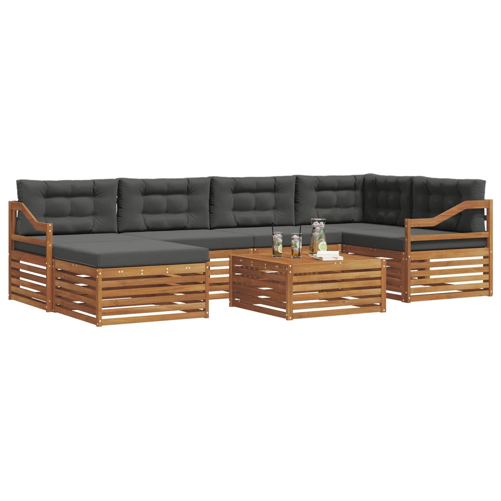 vidaXL Outdoor-Sofagarnitur mit Kissen 7 pcs Natur und Anthrazit