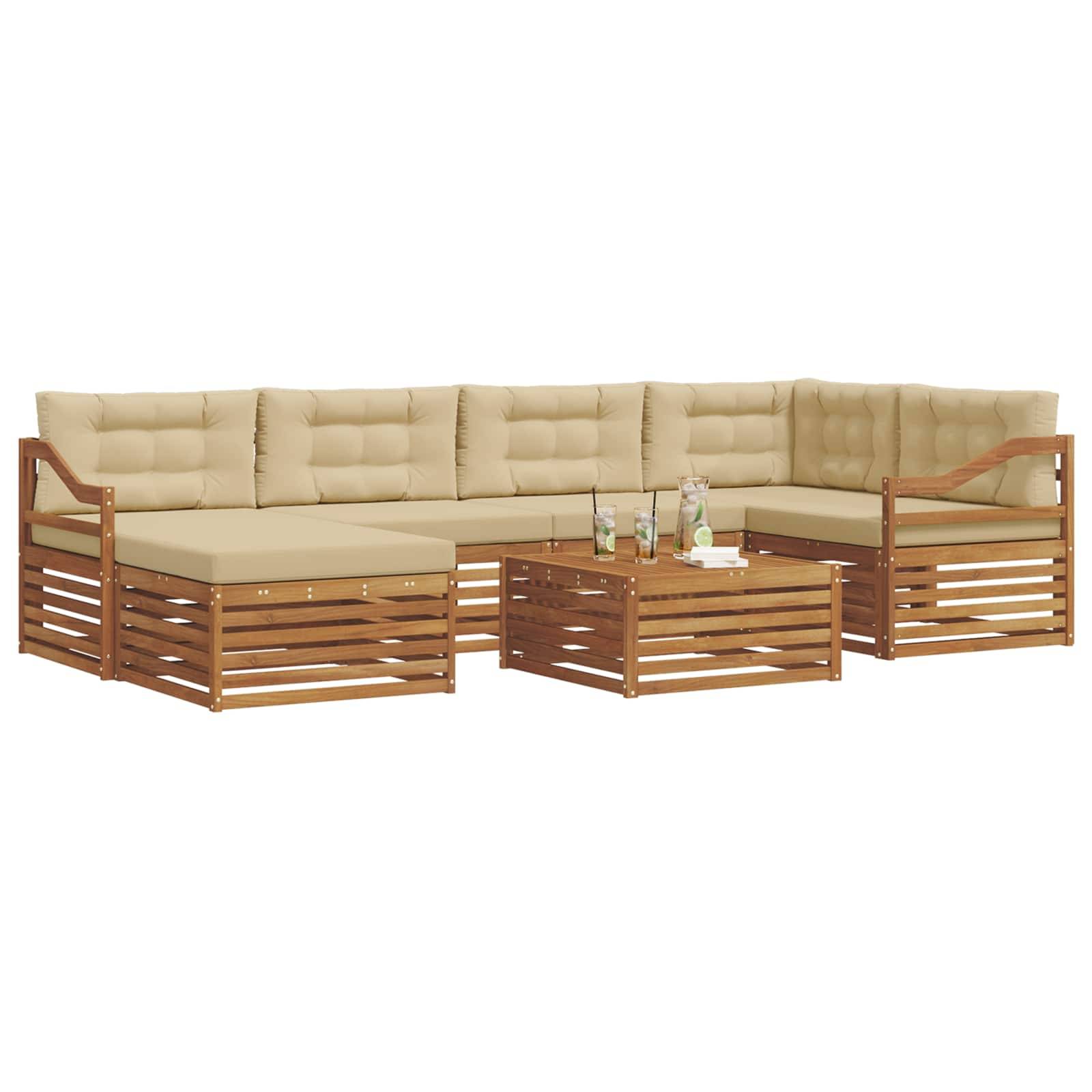 vidaXL Outdoor-Sofagarnitur mit Kissen 7 pcs Natur und Beige