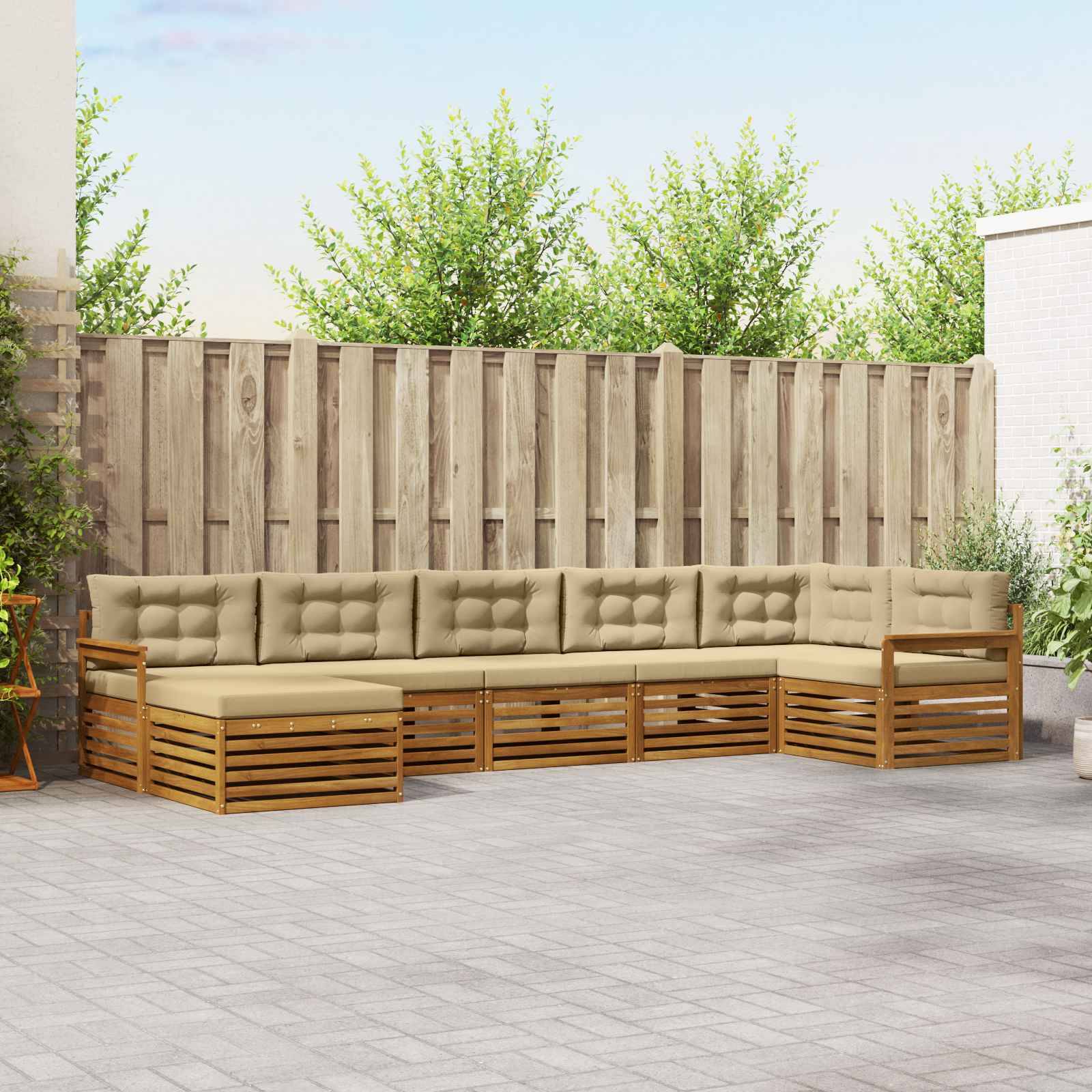 vidaXL Sofagarnituren 7 pcs Natur und Beige Massivholz Akazie