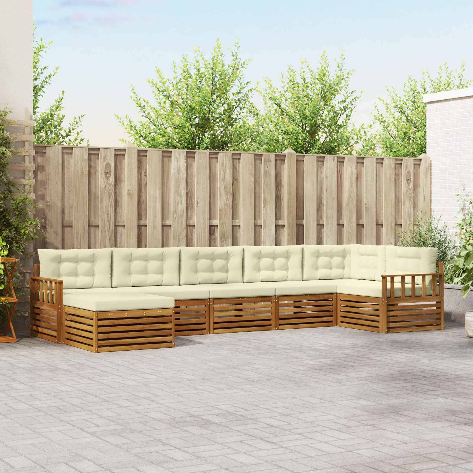 vidaXL Sofagarnituren 7 pcs Natur und Creme Massivholz Akazie