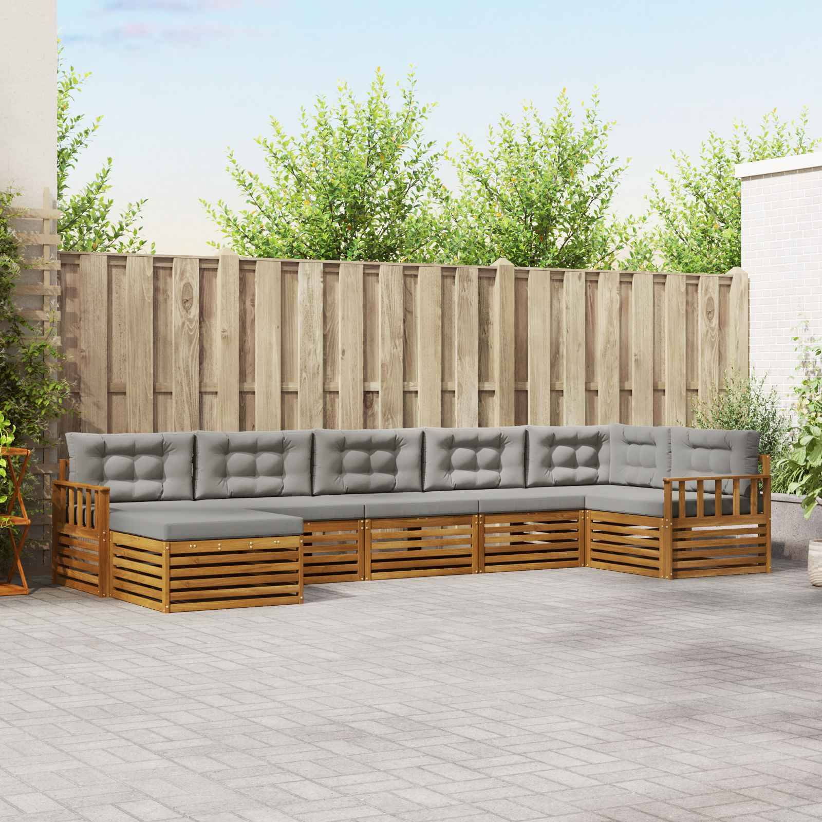 vidaXL Sofagarnituren 7 pcs Natürlich und Hellgrau Massivholz Akazie