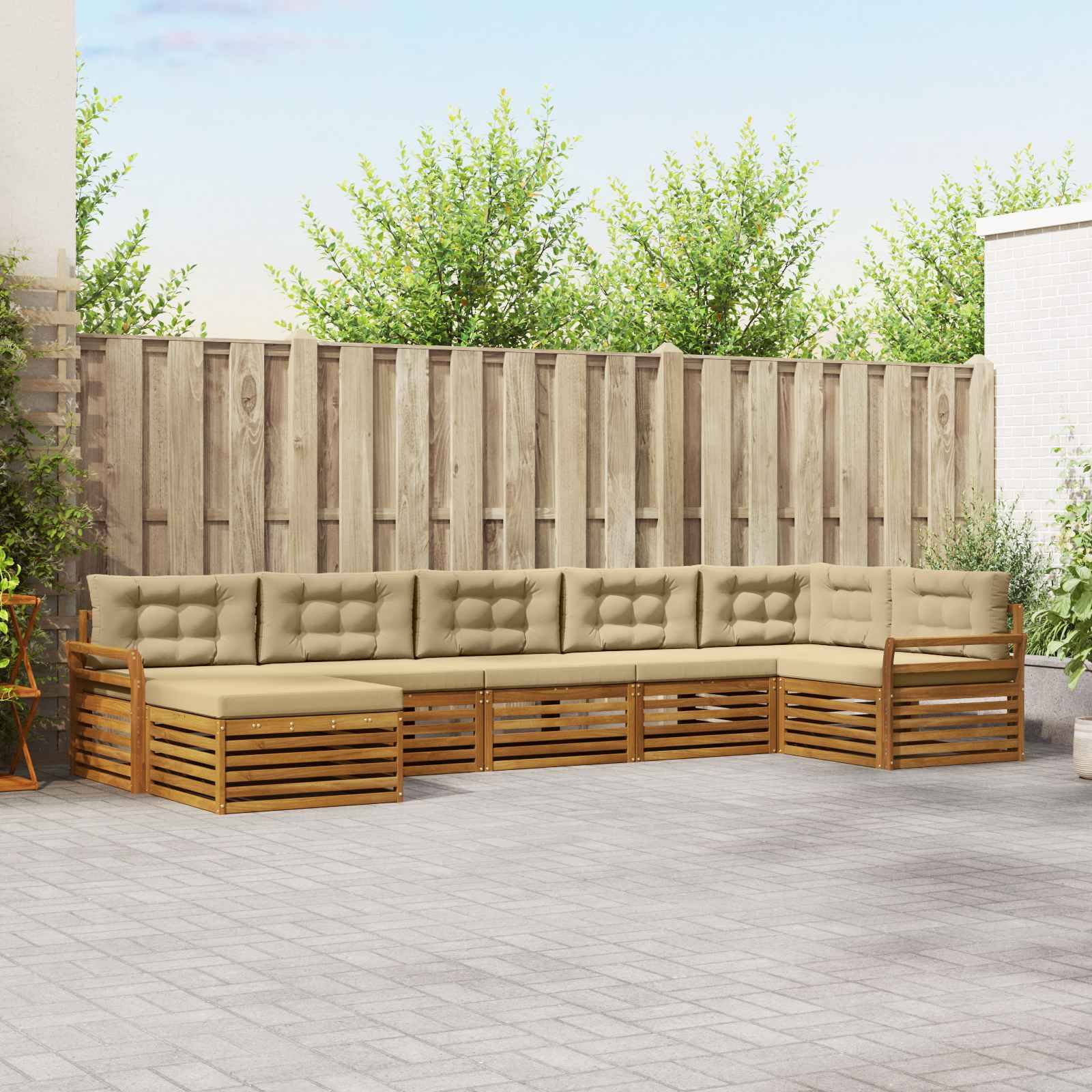 vidaXL Sofagarnituren 7 pcs Natur und Beige Massivholz Akazie