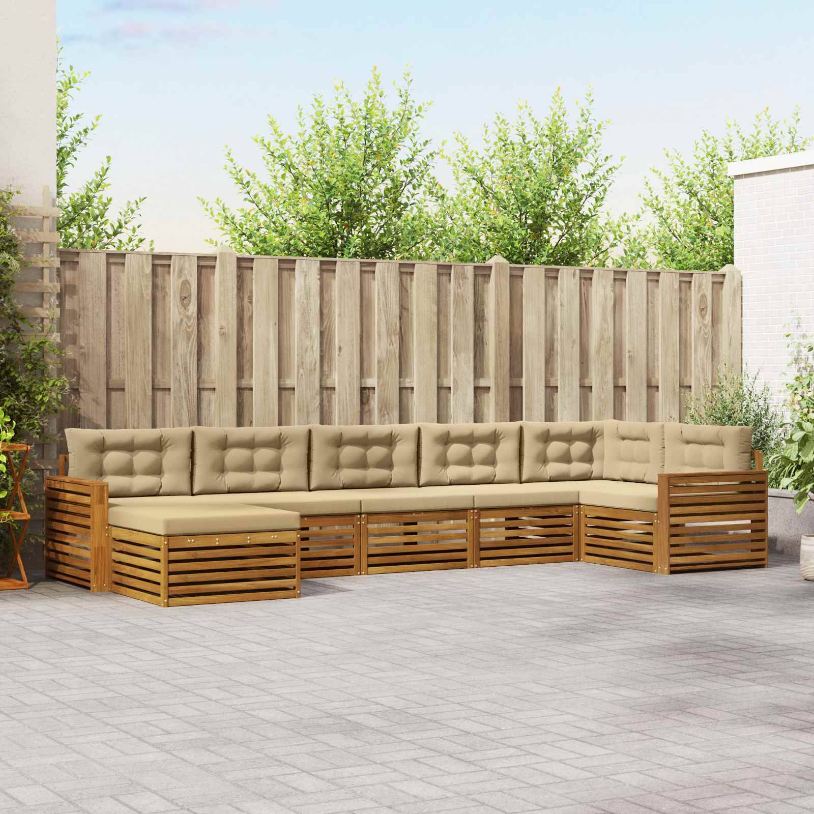 vidaXL Sofagarnituren 7 pcs Natur und Beige Massivholz Akazie