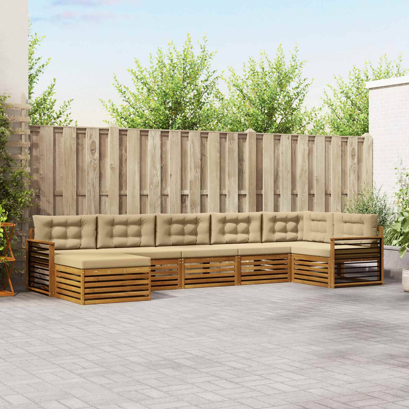 vidaXL Sofagarnituren 7 pcs Natur und Beige Massivholz Akazie