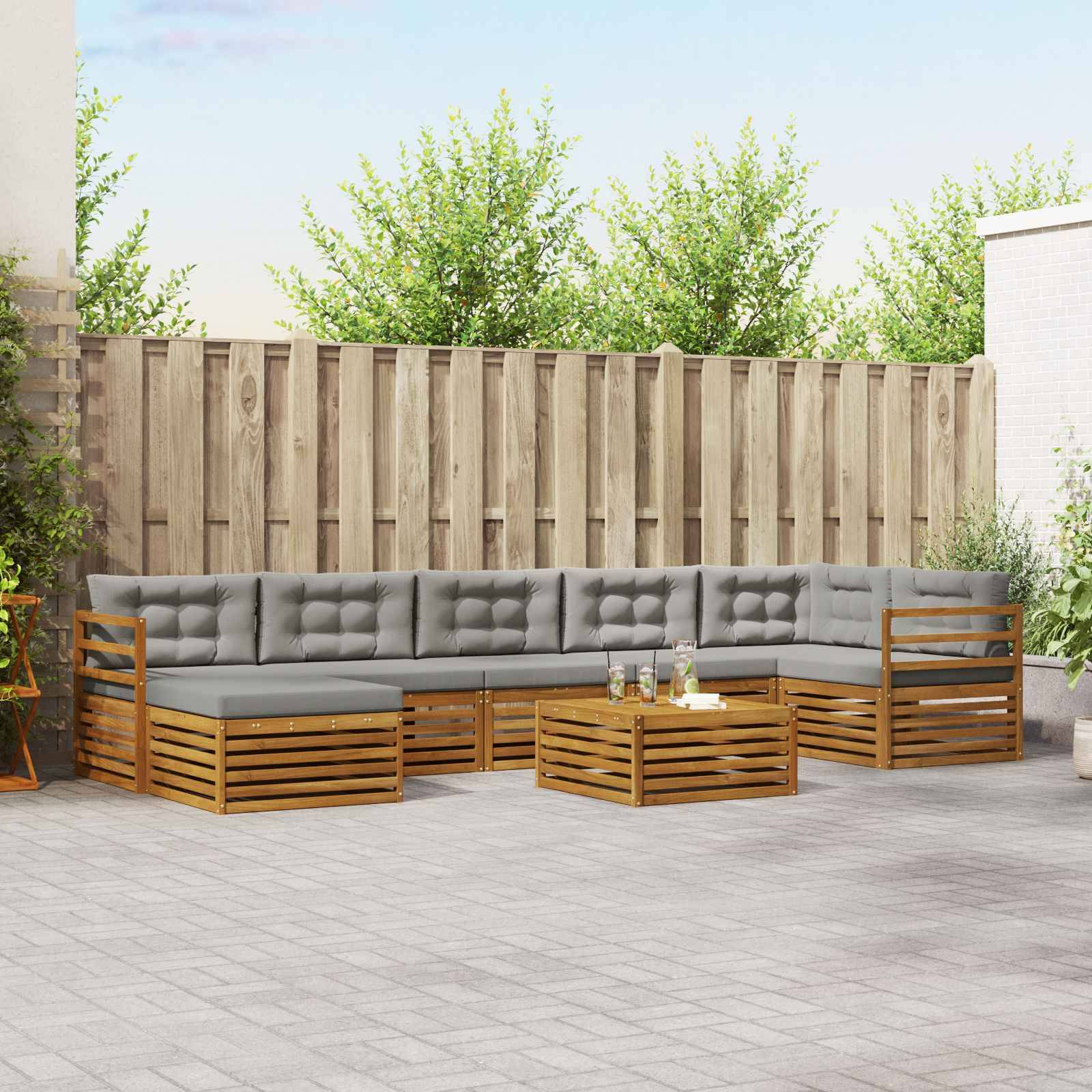 vidaXL Outdoor-Sofagarnitur mit Kissen 8 pcs Natürlich und Hellgrau
