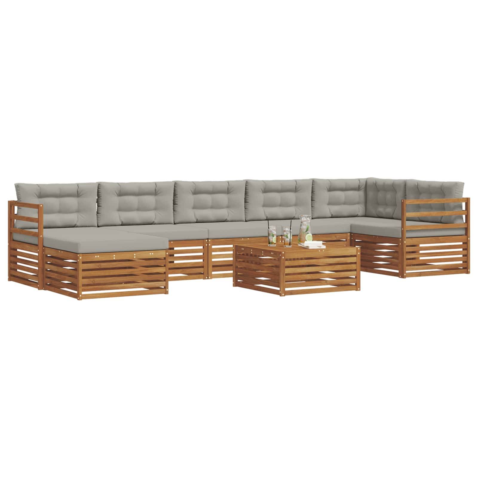 vidaXL Outdoor-Sofagarnitur mit Kissen 8 pcs Natürlich und Hellgrau