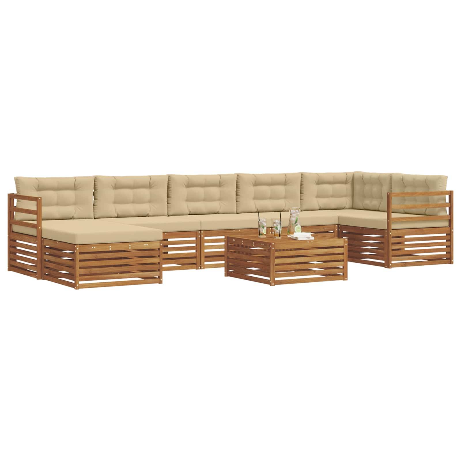 vidaXL Outdoor-Sofagarnitur 8 pcs Natur und Beige Massivholz Akazie