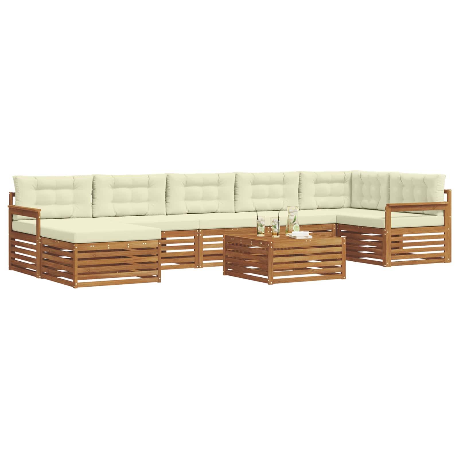vidaXL Outdoor-Sofagarnitur 8 pcs Natur und Creme Massivholz Akazie