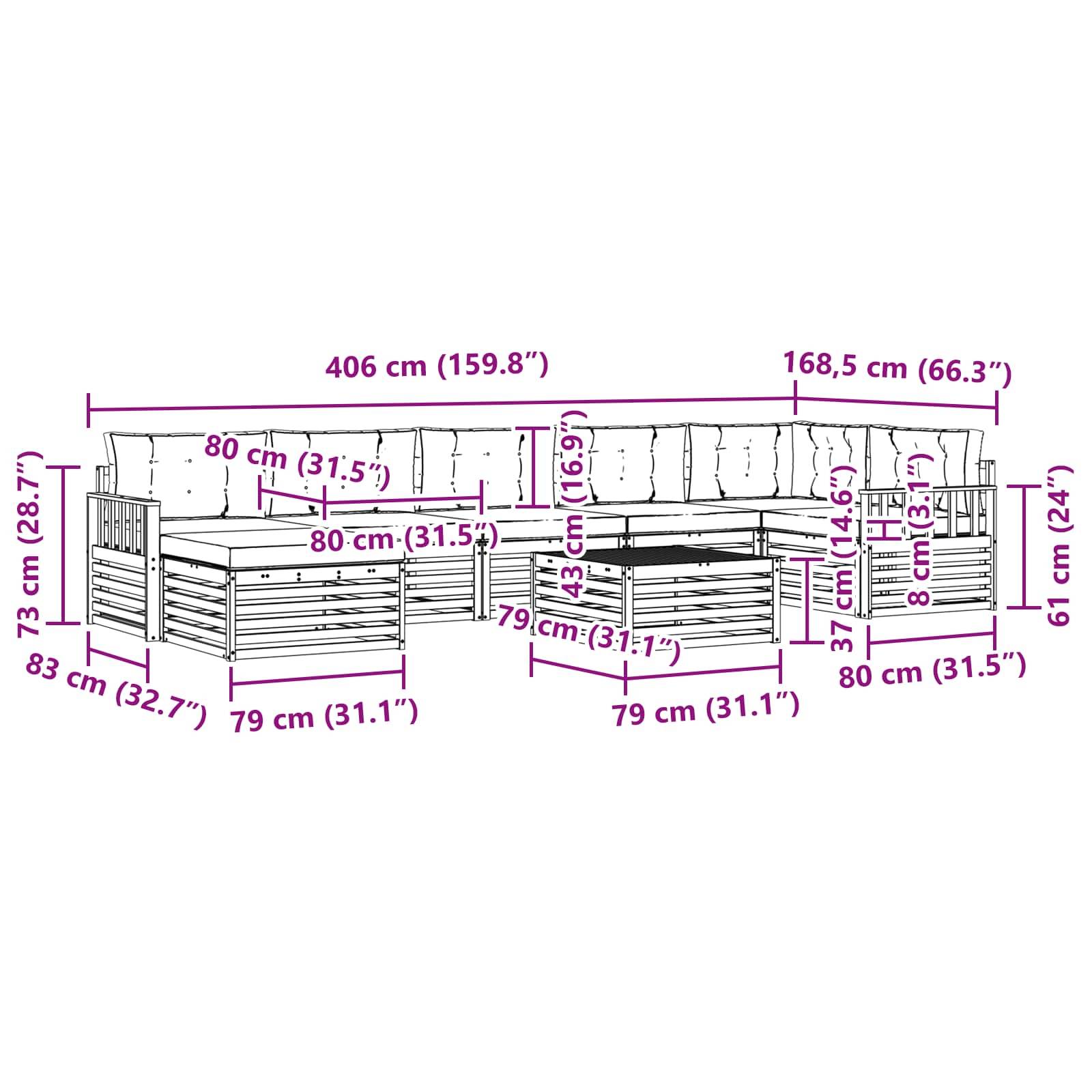 vidaXL Outdoor-Sofagarnitur mit Kissen 8 pcs Weiß und Creme