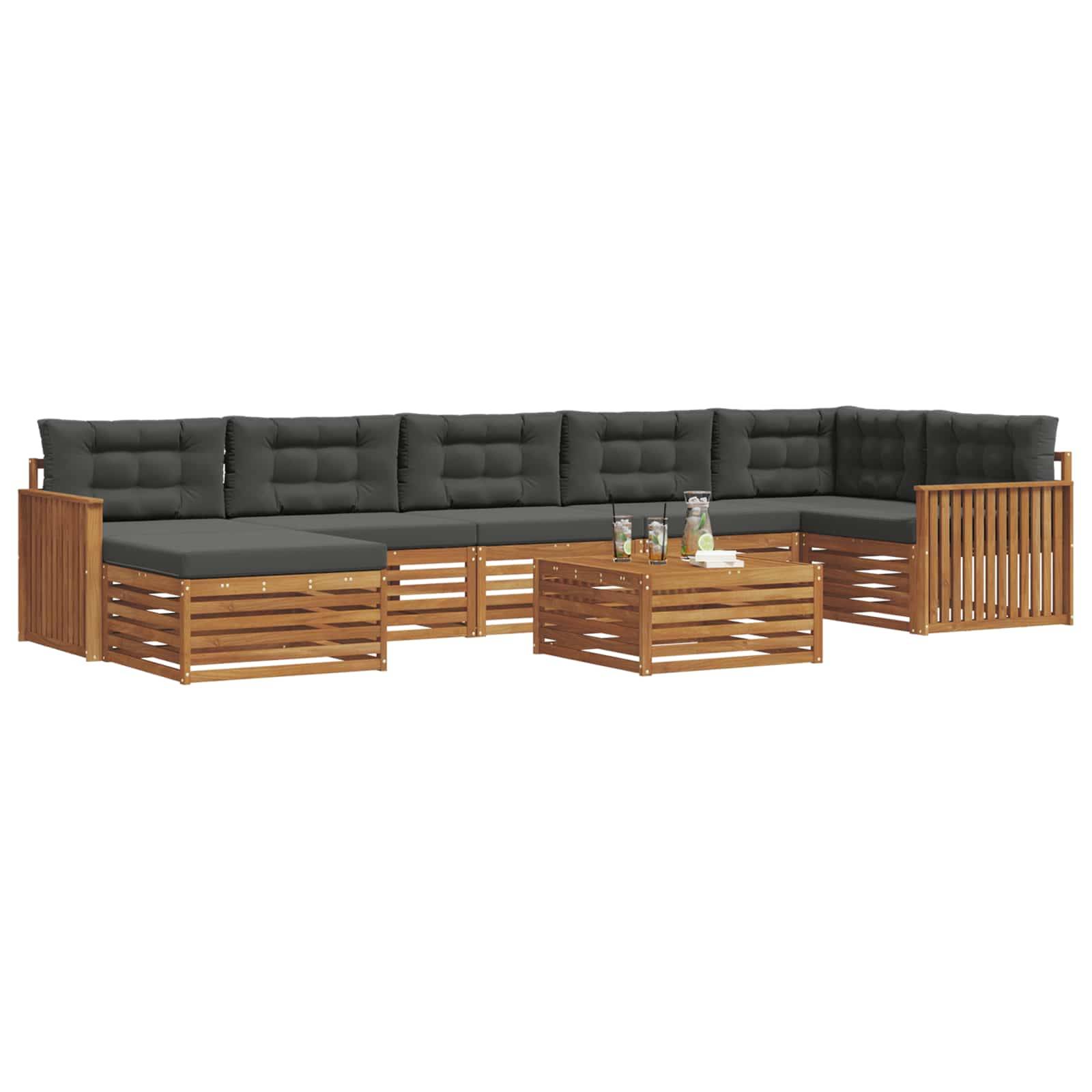 vidaXL Outdoor-Sofagarnitur mit Kissen 8 pcs Natur und Anthrazit