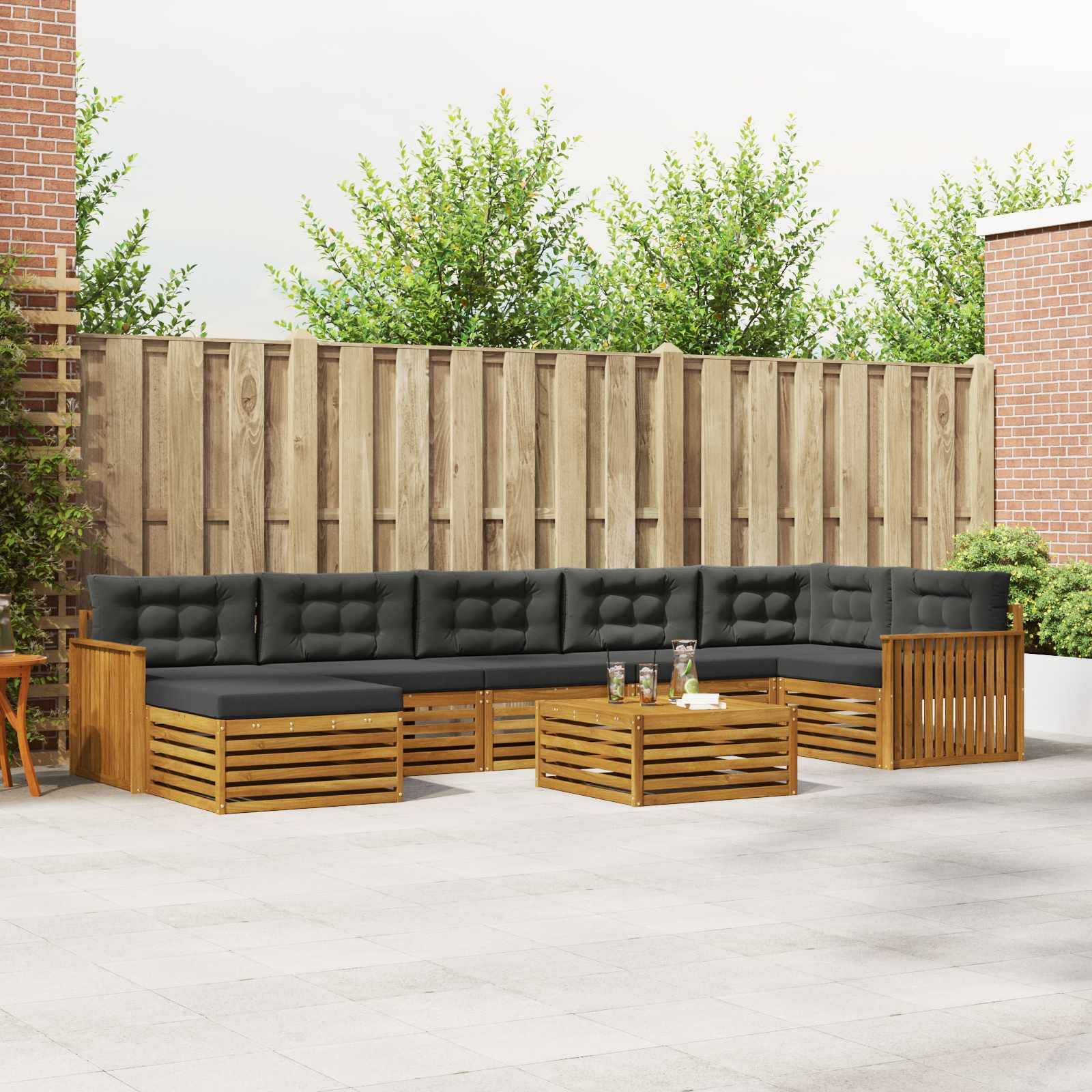 vidaXL Outdoor-Sofagarnitur mit Kissen 8 pcs Natur und Anthrazit