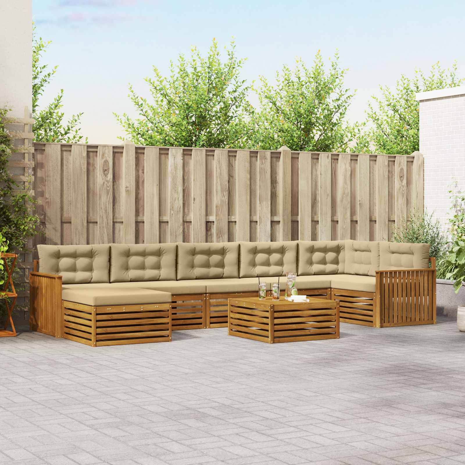 vidaXL Outdoor-Sofagarnitur 8 pcs Natur und Beige Massivholz Akazie