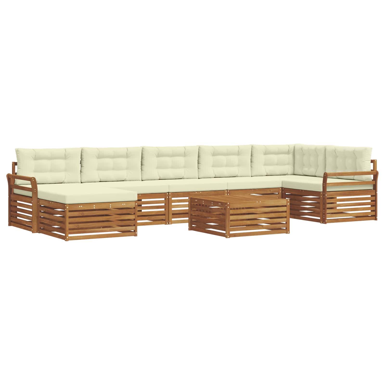 vidaXL Outdoor-Sofagarnitur 8 pcs Natur und Creme Massivholz Akazie