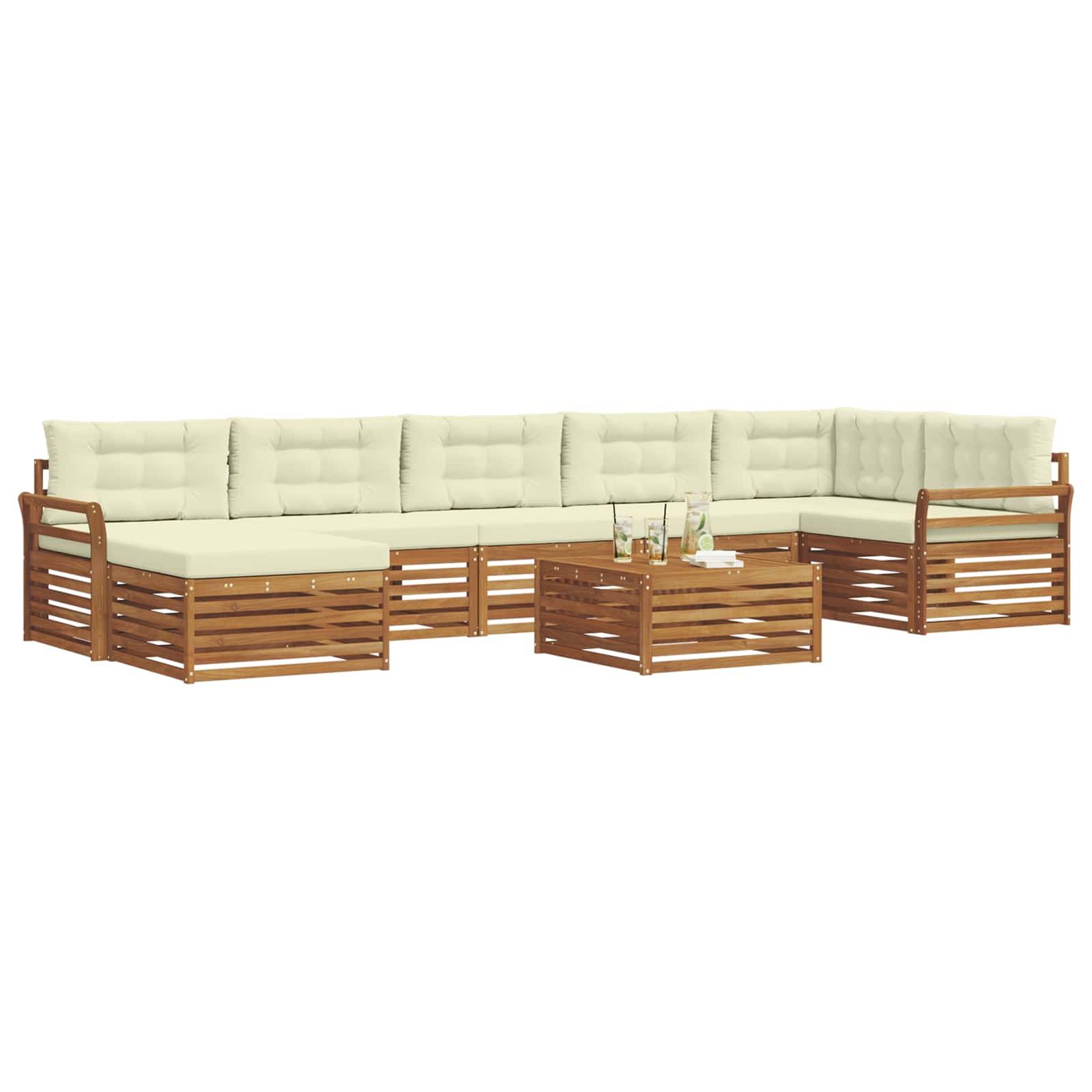 vidaXL Outdoor-Sofagarnitur 8 pcs Natur und Creme Massivholz Akazie