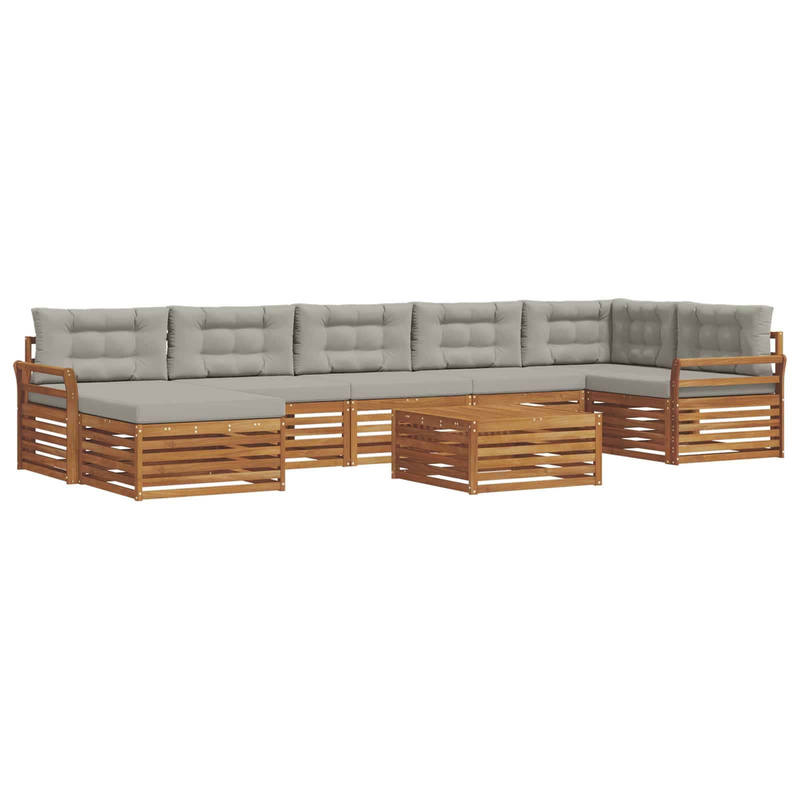 vidaXL Outdoor-Sofagarnitur mit Kissen 8 pcs Natürlich und Hellgrau