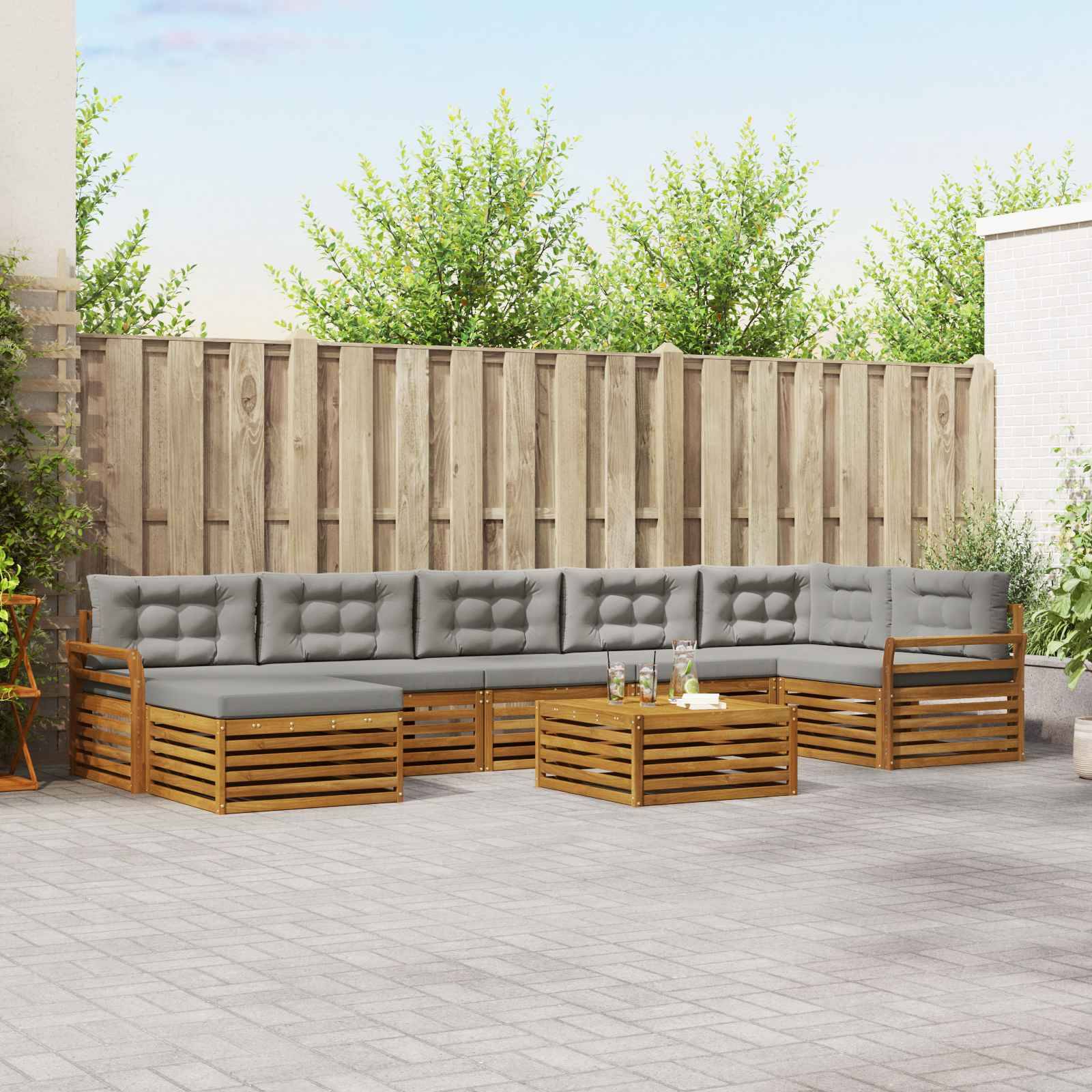 vidaXL Outdoor-Sofagarnitur mit Kissen 8 pcs Natürlich und Hellgrau