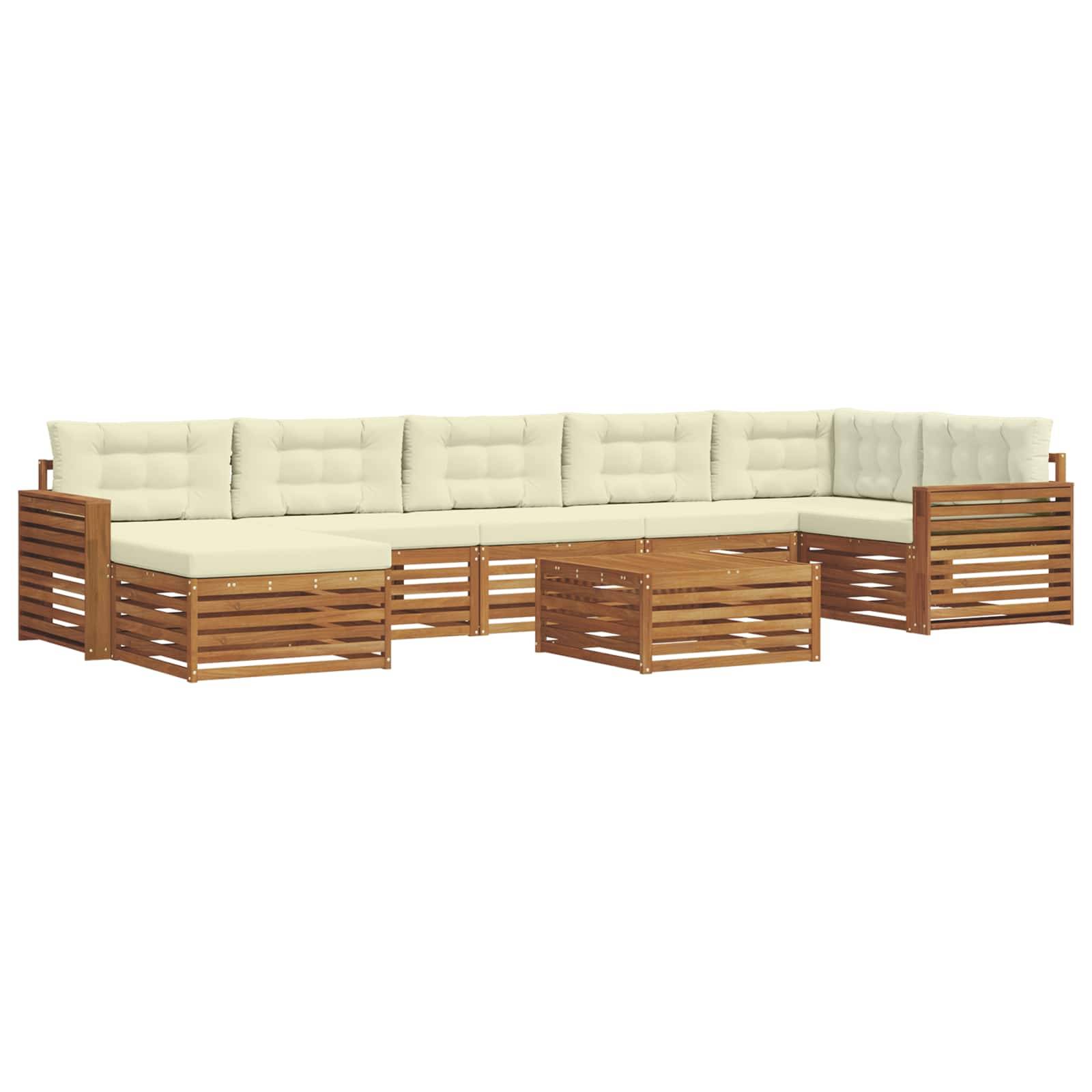 vidaXL Outdoor-Sofagarnitur 8 pcs Natur und Creme Massivholz Akazie