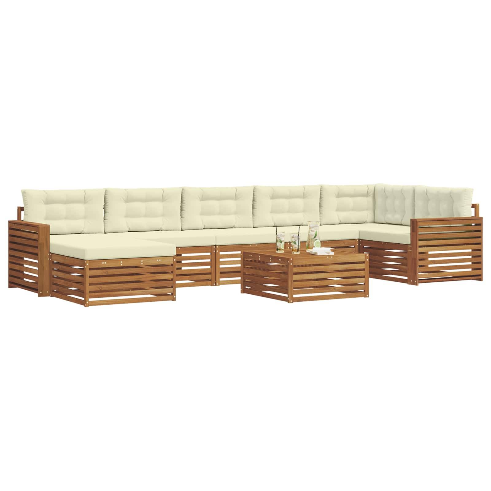 vidaXL Outdoor-Sofagarnitur 8 pcs Natur und Creme Massivholz Akazie