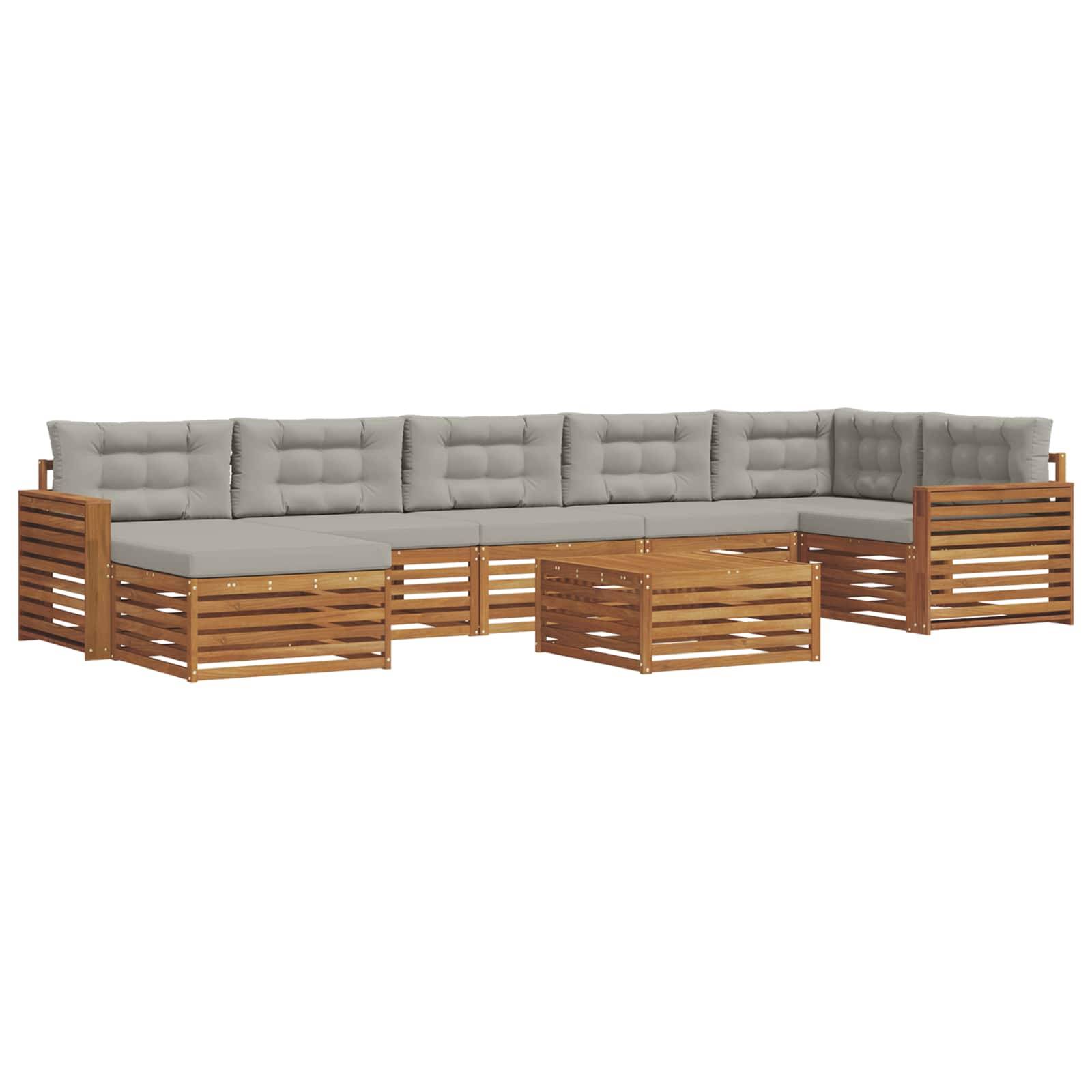 vidaXL Outdoor-Sofagarnitur mit Kissen 8 pcs Natürlich und Hellgrau
