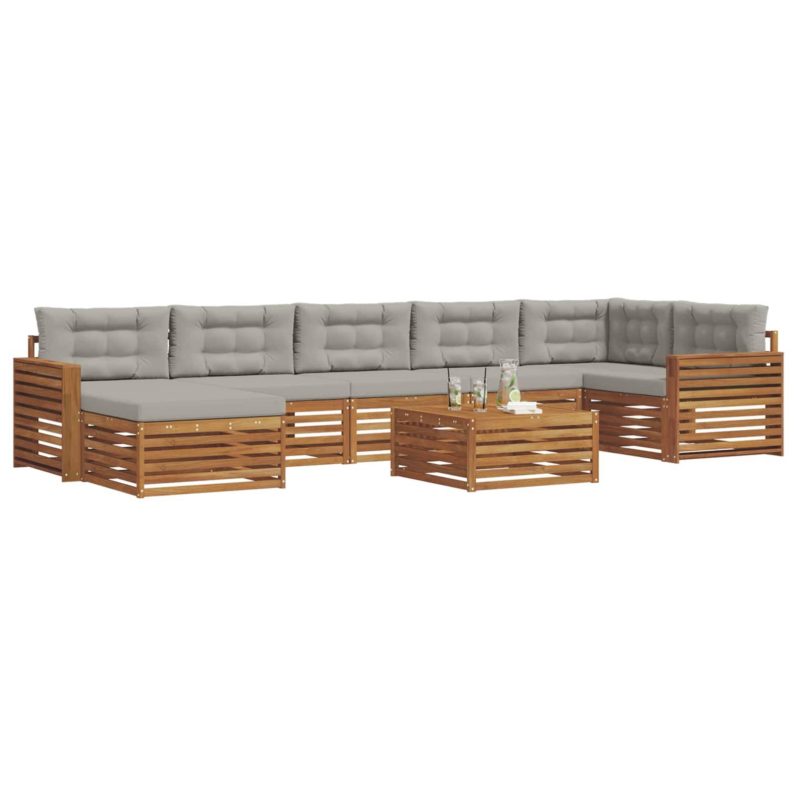 vidaXL Outdoor-Sofagarnitur mit Kissen 8 pcs Natürlich und Hellgrau