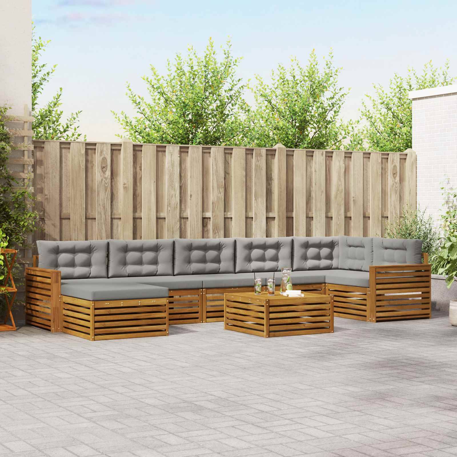 vidaXL Outdoor-Sofagarnitur mit Kissen 8 pcs Natürlich und Hellgrau