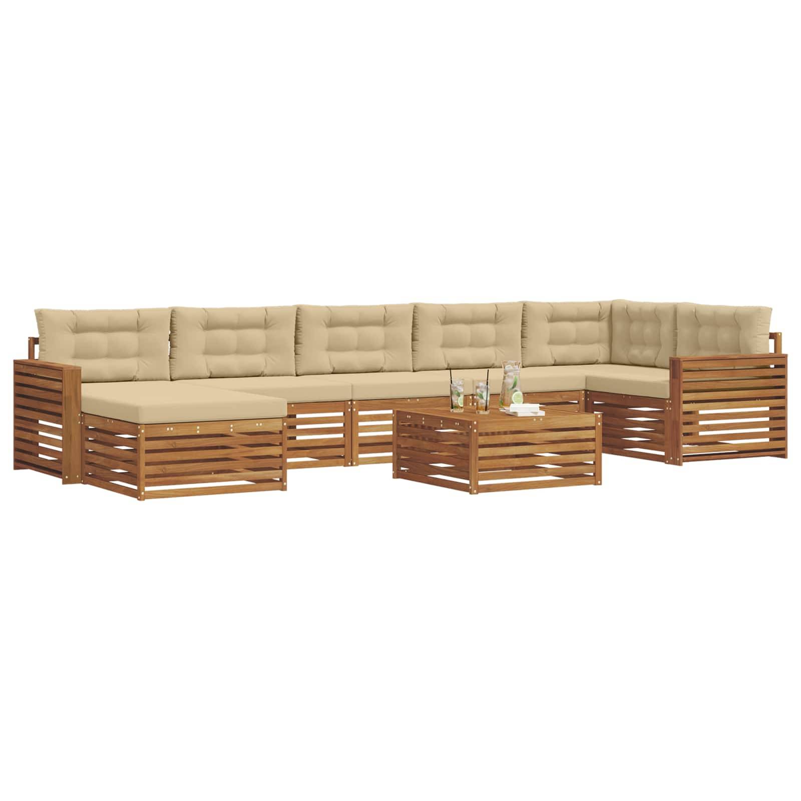 vidaXL Outdoor-Sofagarnitur 8 pcs Natur und Beige Massivholz Akazie