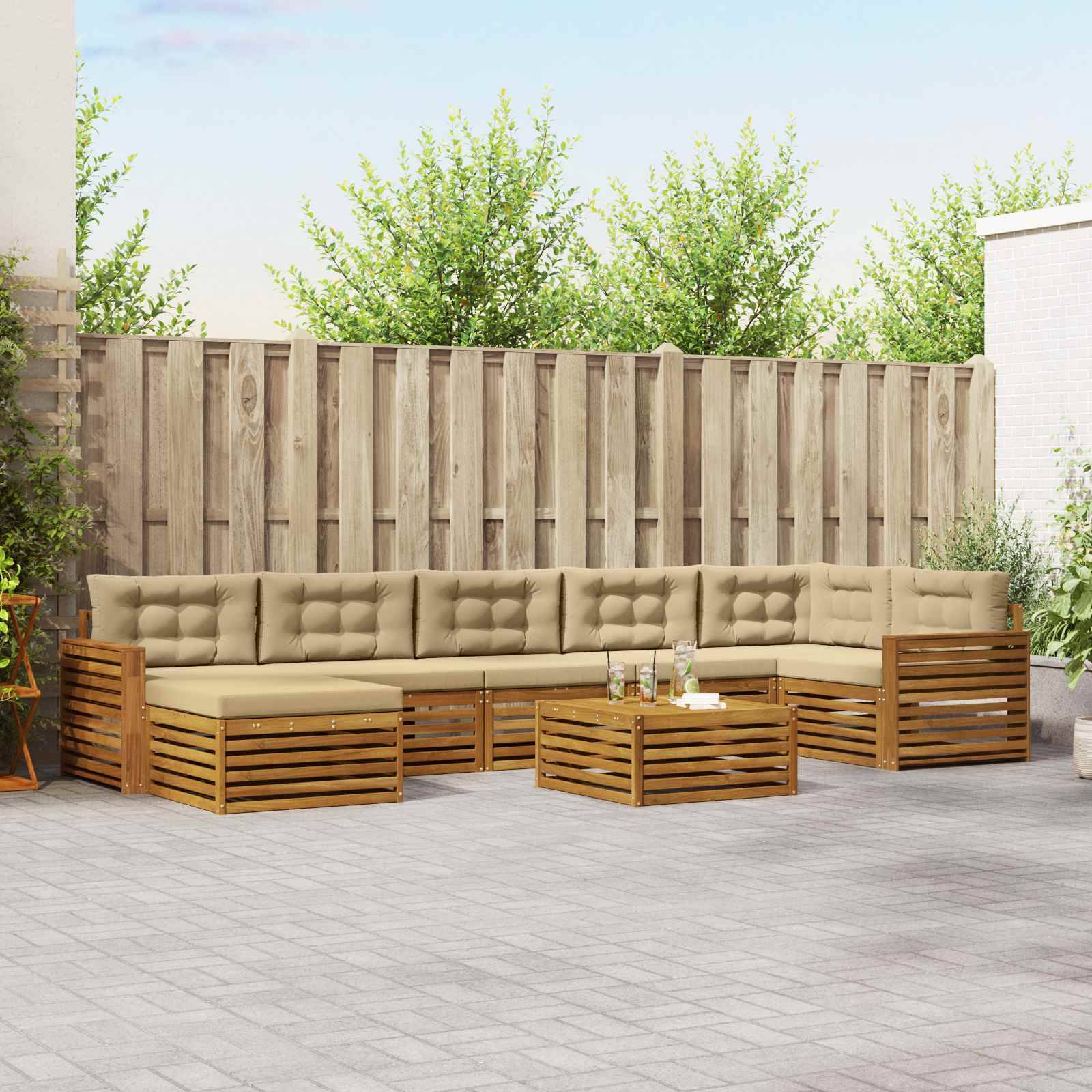vidaXL Outdoor-Sofagarnitur 8 pcs Natur und Beige Massivholz Akazie