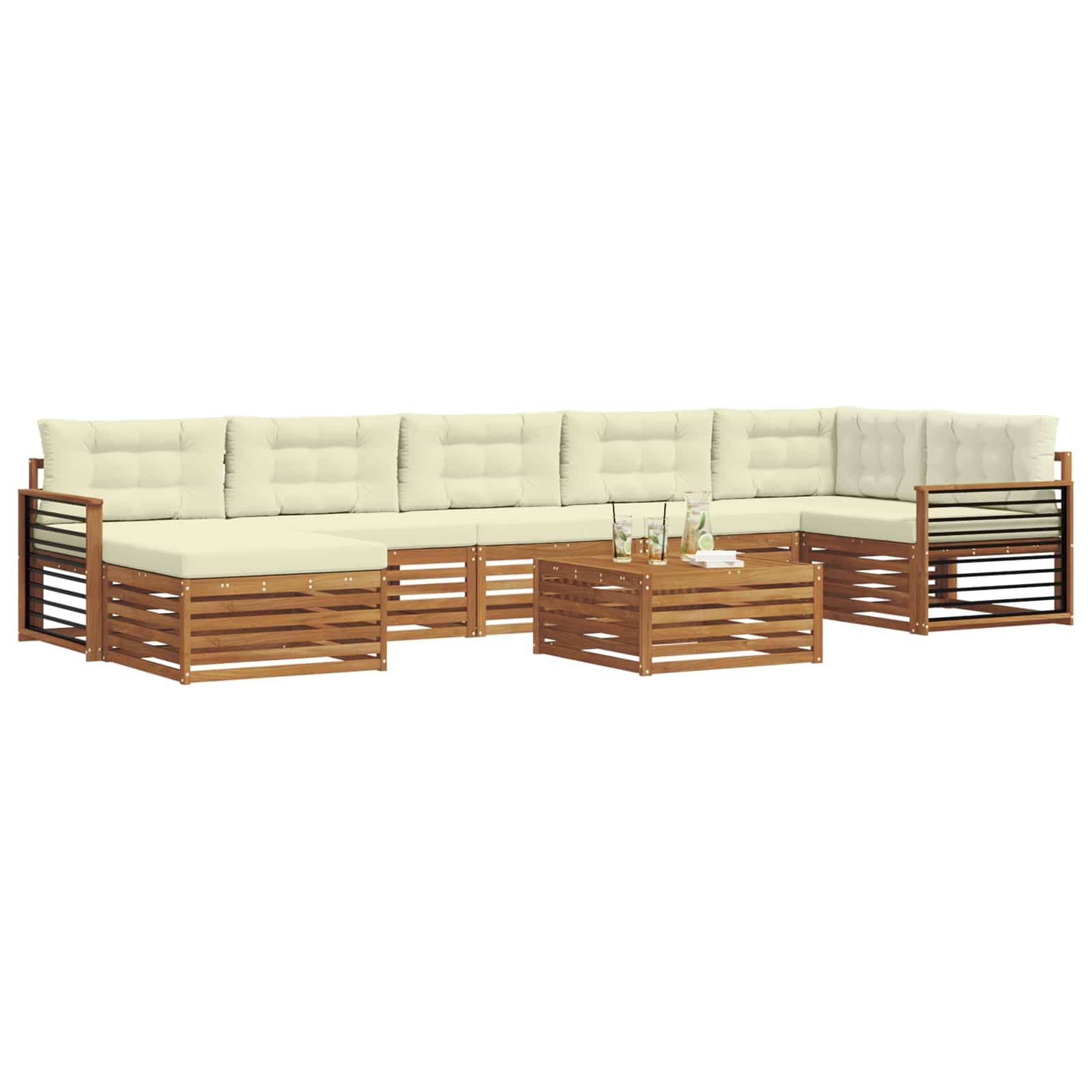 vidaXL Outdoor-Sofagarnitur 8 pcs Natur und Creme Massivholz Akazie