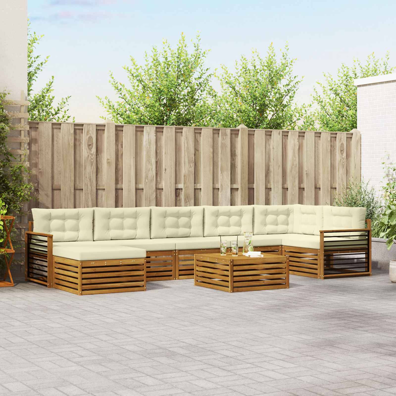 vidaXL Outdoor-Sofagarnitur 8 pcs Natur und Creme Massivholz Akazie