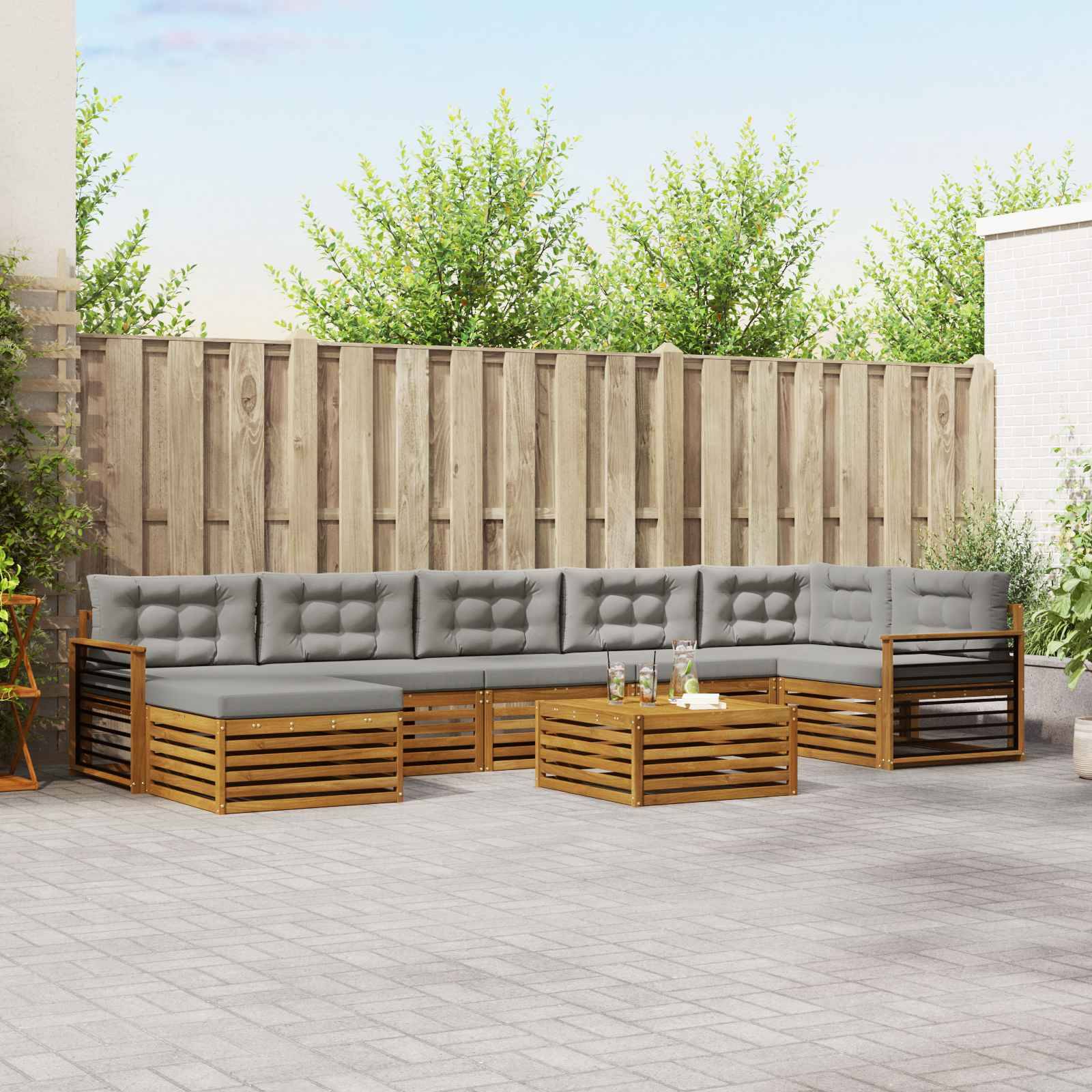 vidaXL Outdoor-Sofagarnitur mit Kissen 8 pcs Natürlich und Hellgrau