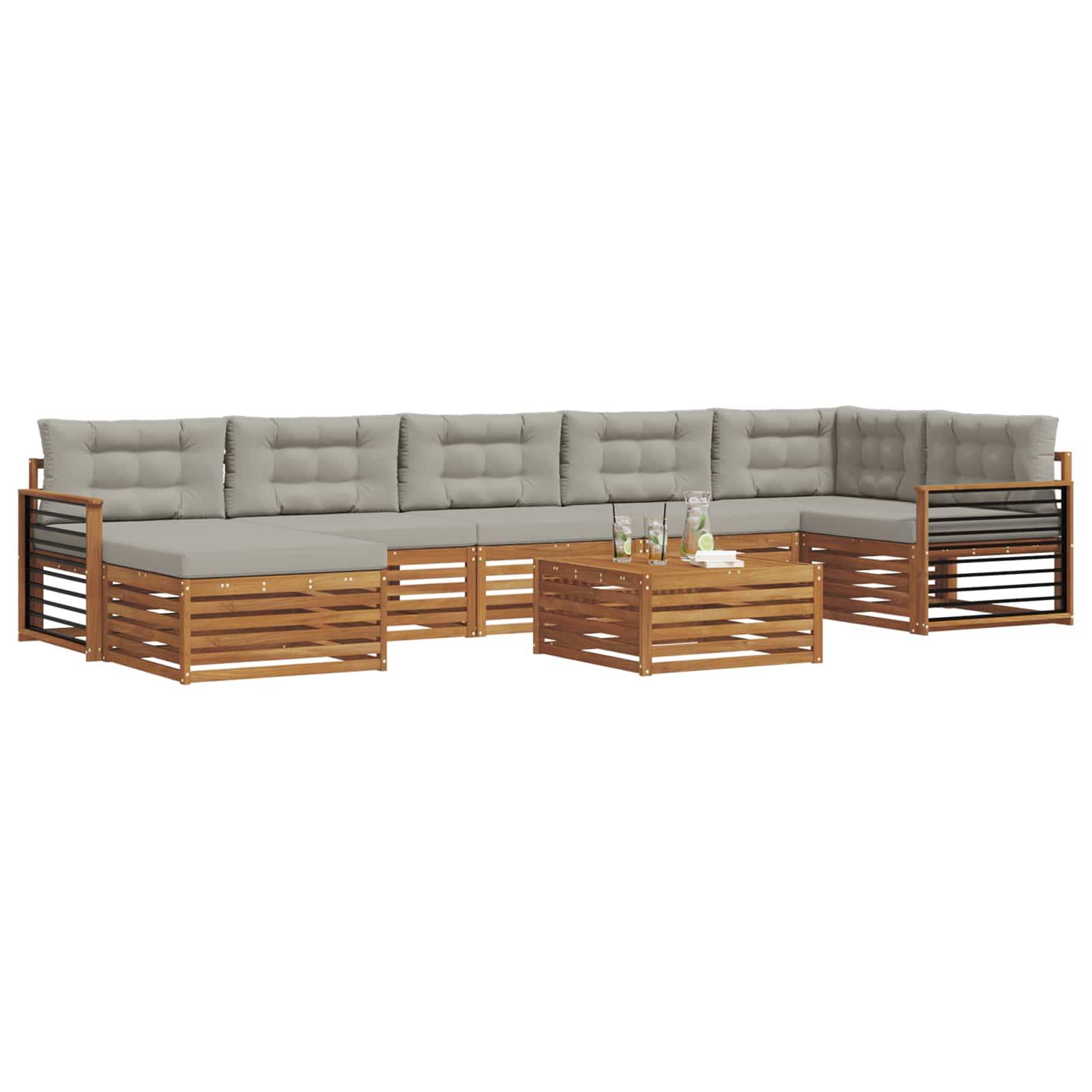 vidaXL Outdoor-Sofagarnitur mit Kissen 8 pcs Natürlich und Hellgrau