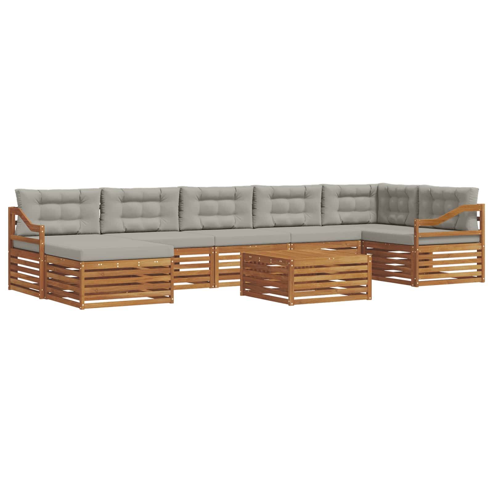 vidaXL Outdoor-Sofagarnitur mit Kissen 8 pcs Natürlich und Hellgrau
