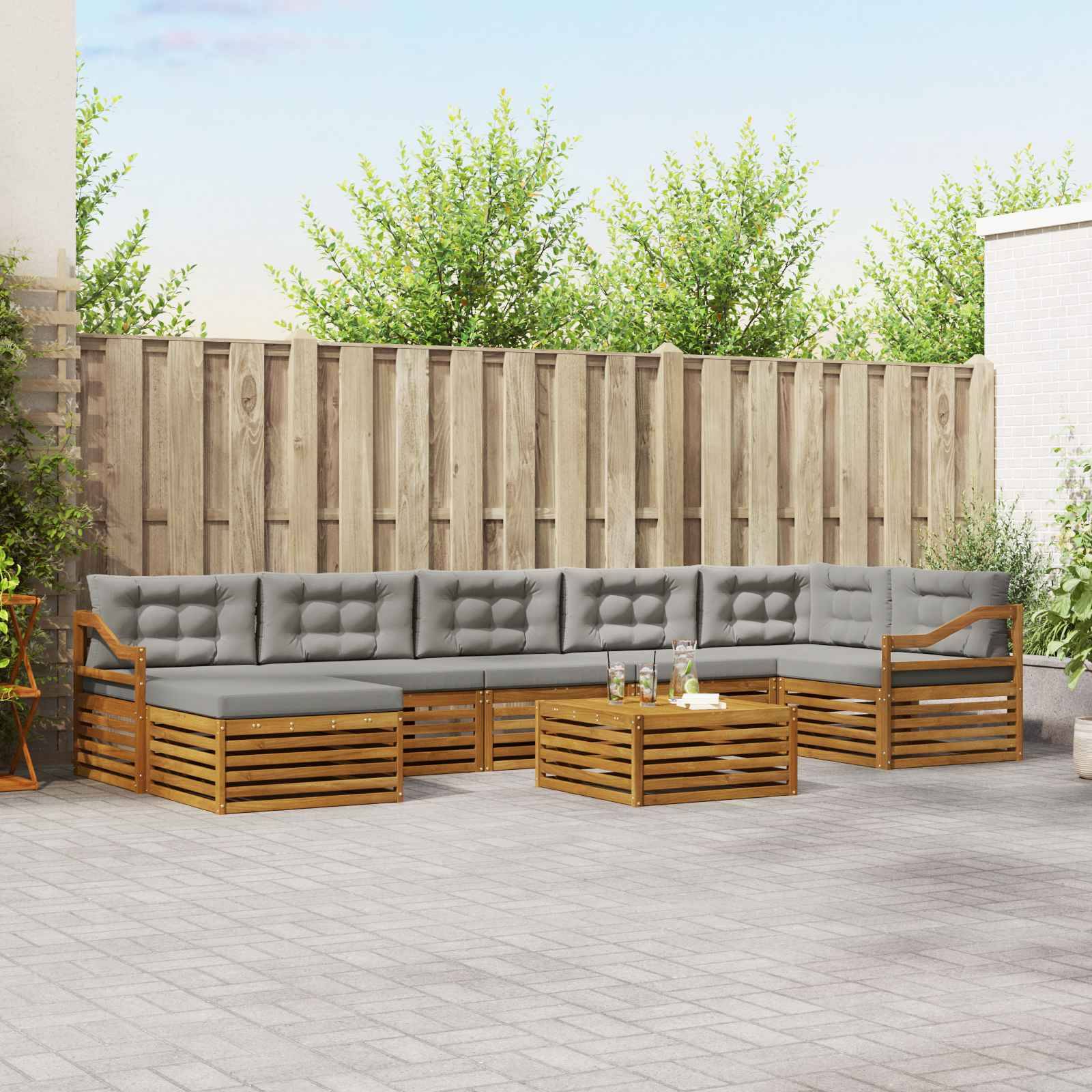 vidaXL Outdoor-Sofagarnitur mit Kissen 8 pcs Natürlich und Hellgrau