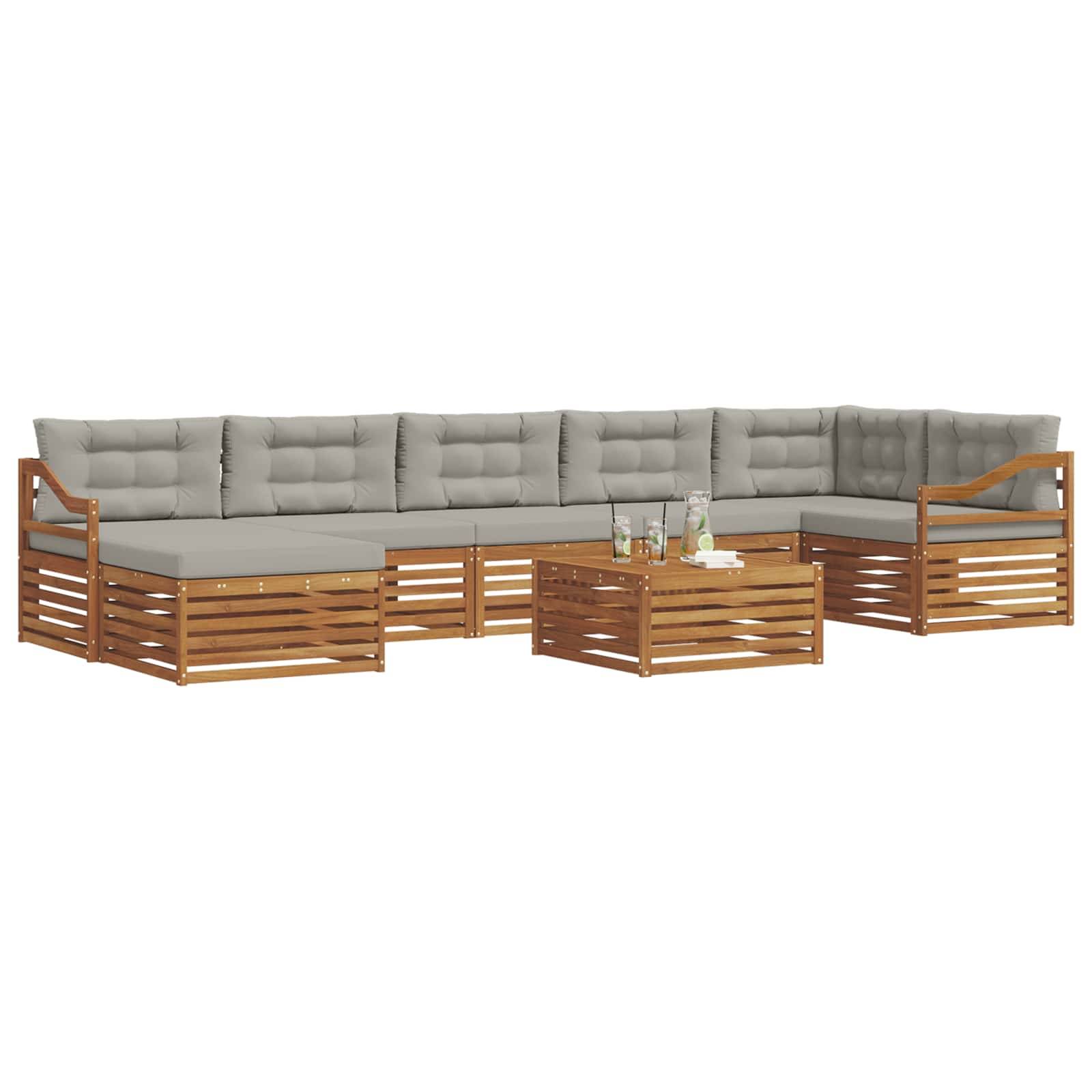 vidaXL Outdoor-Sofagarnitur mit Kissen 8 pcs Natürlich und Hellgrau