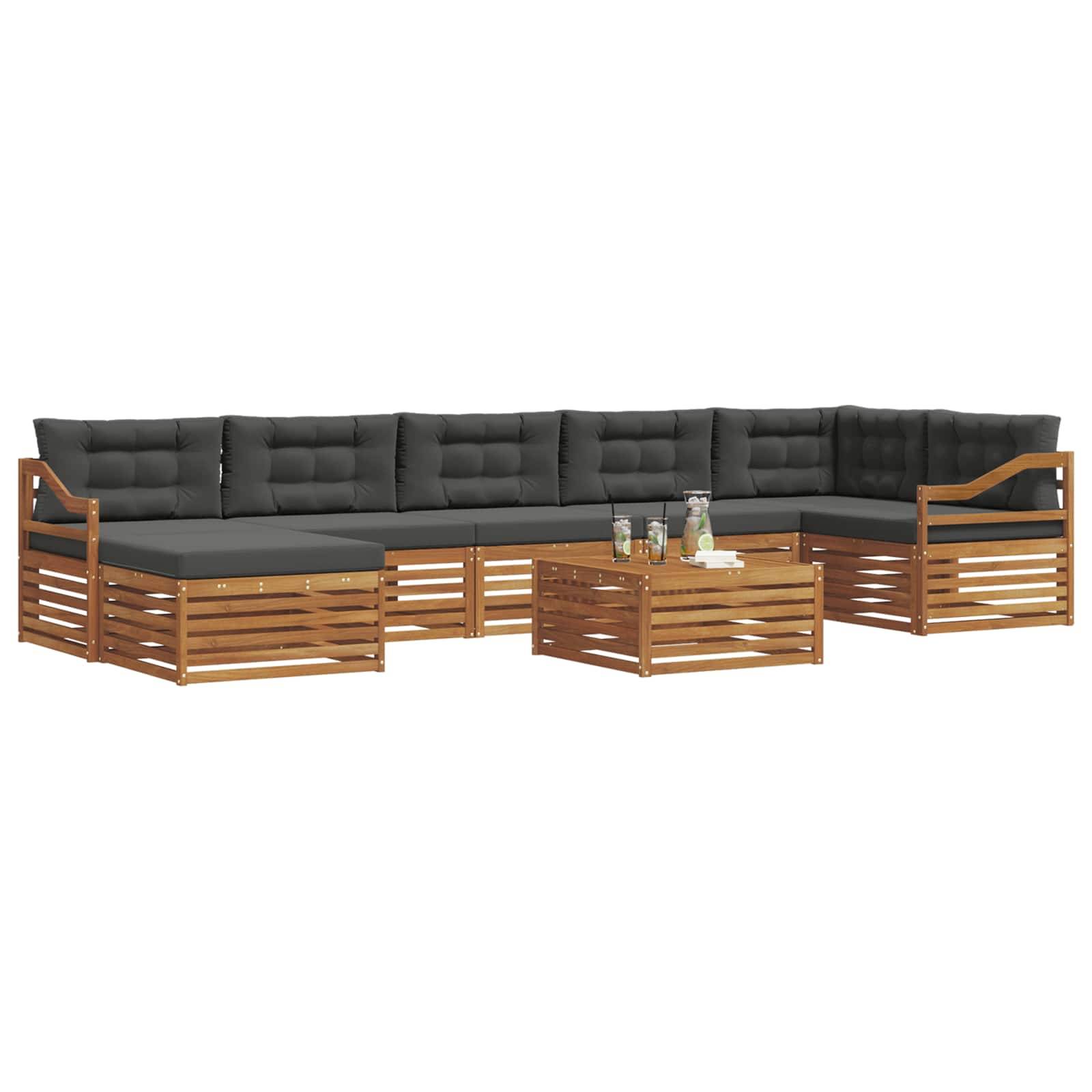 vidaXL Outdoor-Sofagarnitur mit Kissen 8 pcs Natur und Anthrazit
