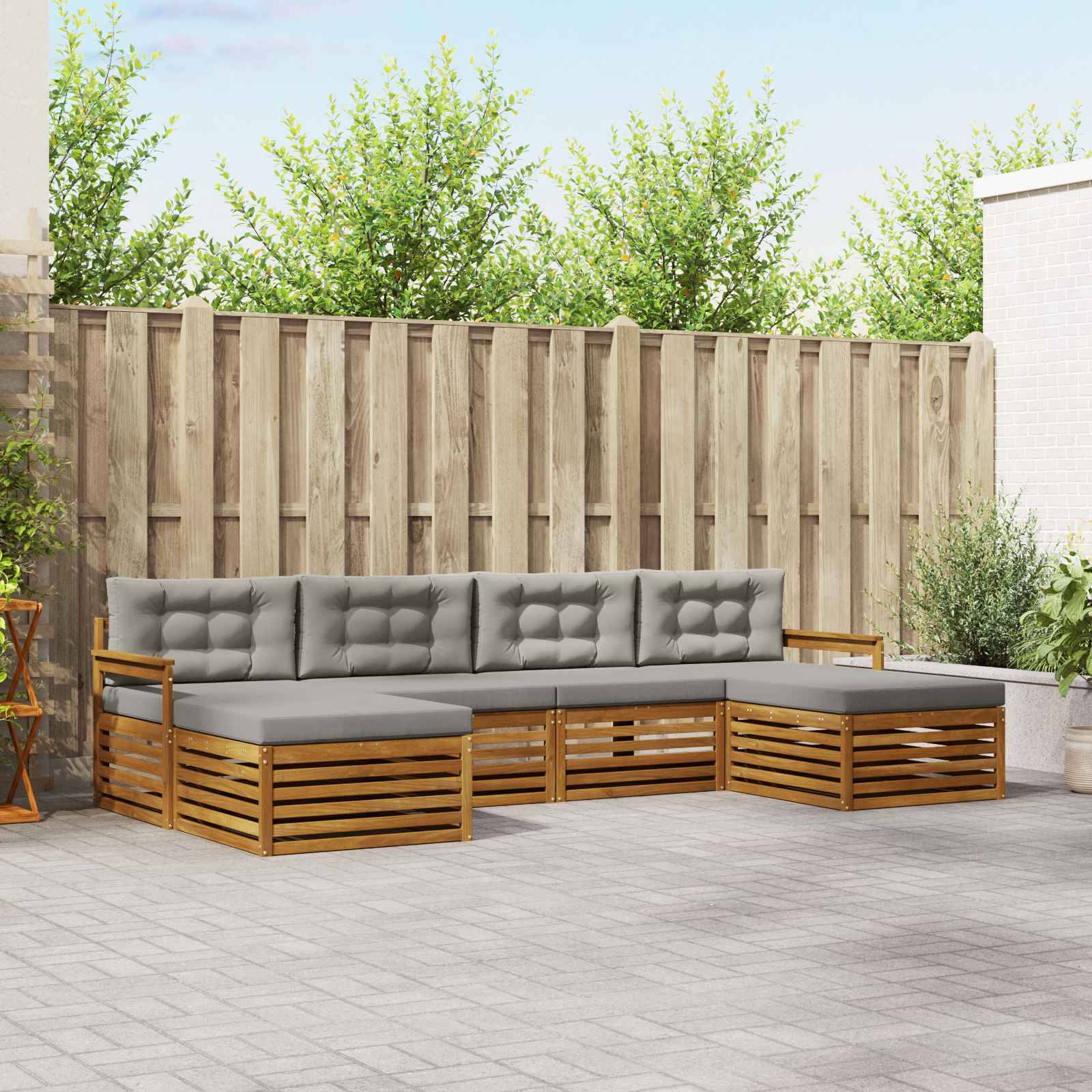 vidaXL Sofagarnituren 6 pcs Natürlich und Hellgrau Massivholz Akazie