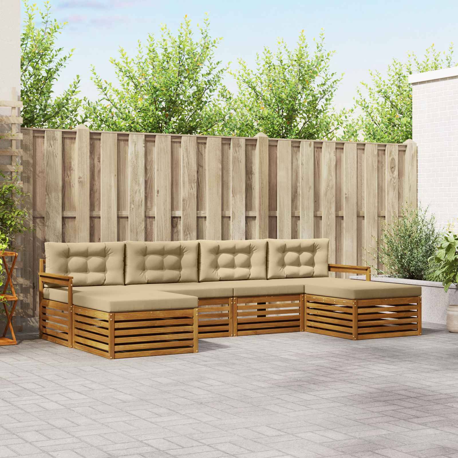 vidaXL Sofagarnituren 6 pcs Natur und Beige Massivholz Akazie