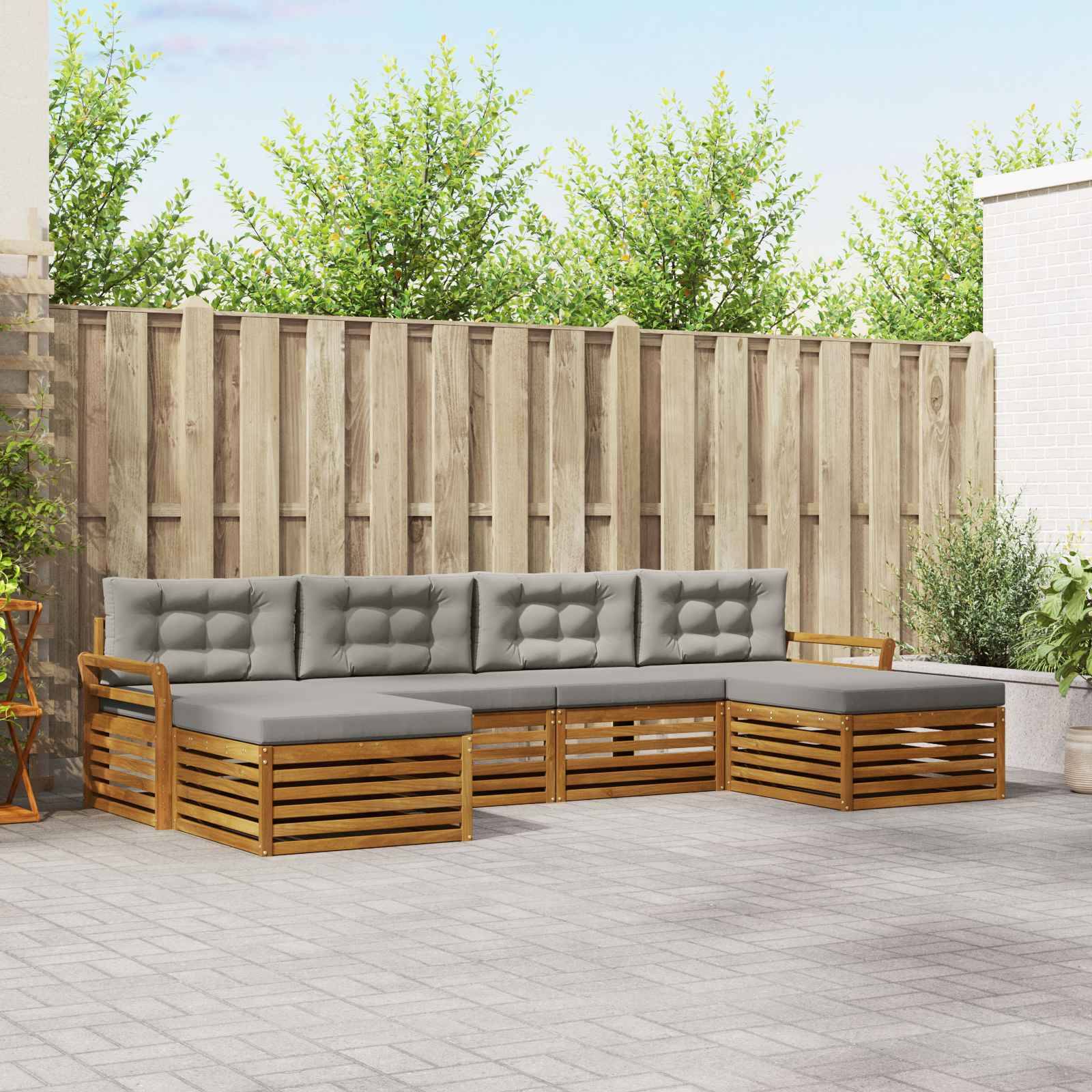 vidaXL Sofagarnituren 6 pcs Natürlich und Hellgrau Massivholz Akazie