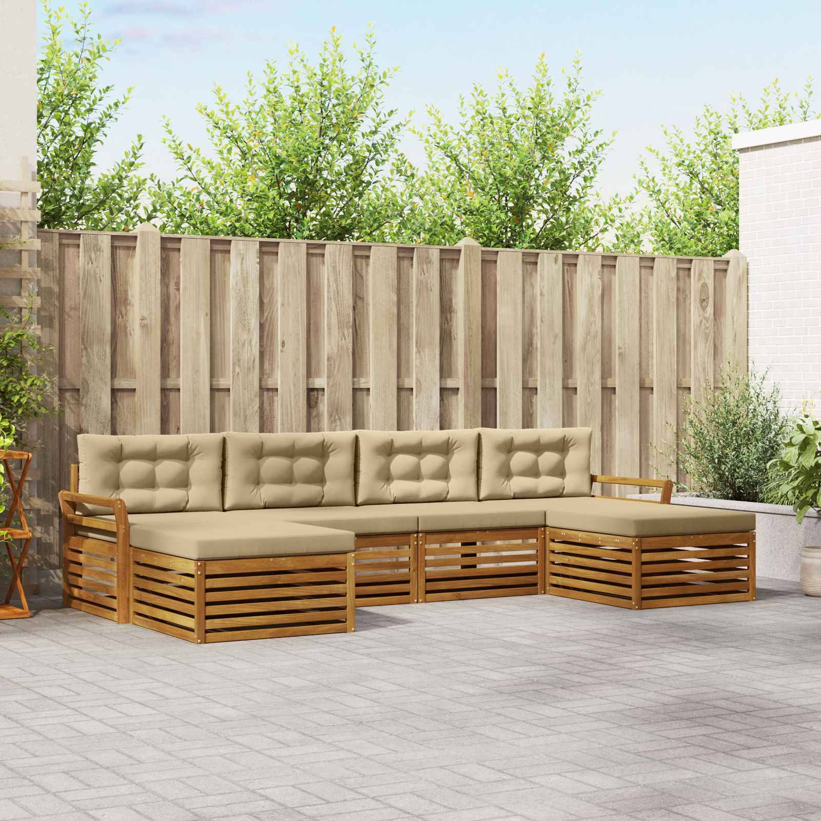 vidaXL Sofagarnituren 6 pcs Natur und Beige Massivholz Akazie