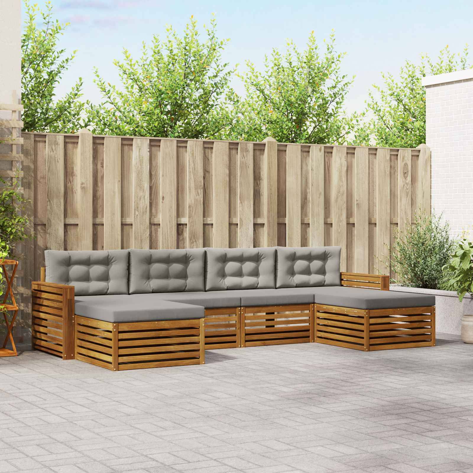 vidaXL Sofagarnituren 6 pcs Natürlich und Hellgrau Massivholz Akazie