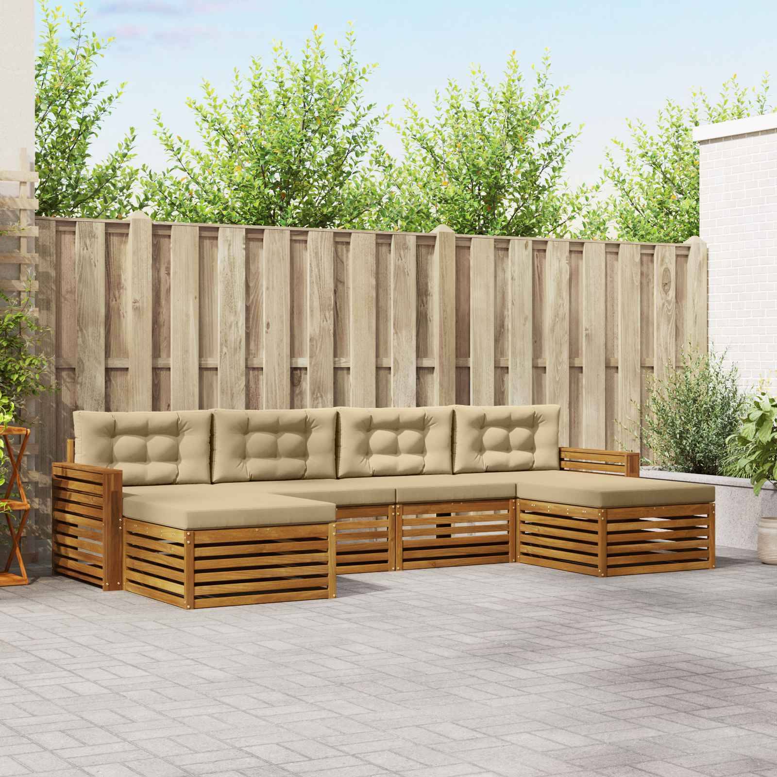 vidaXL Sofagarnituren 6 pcs Natur und Beige Massivholz Akazie