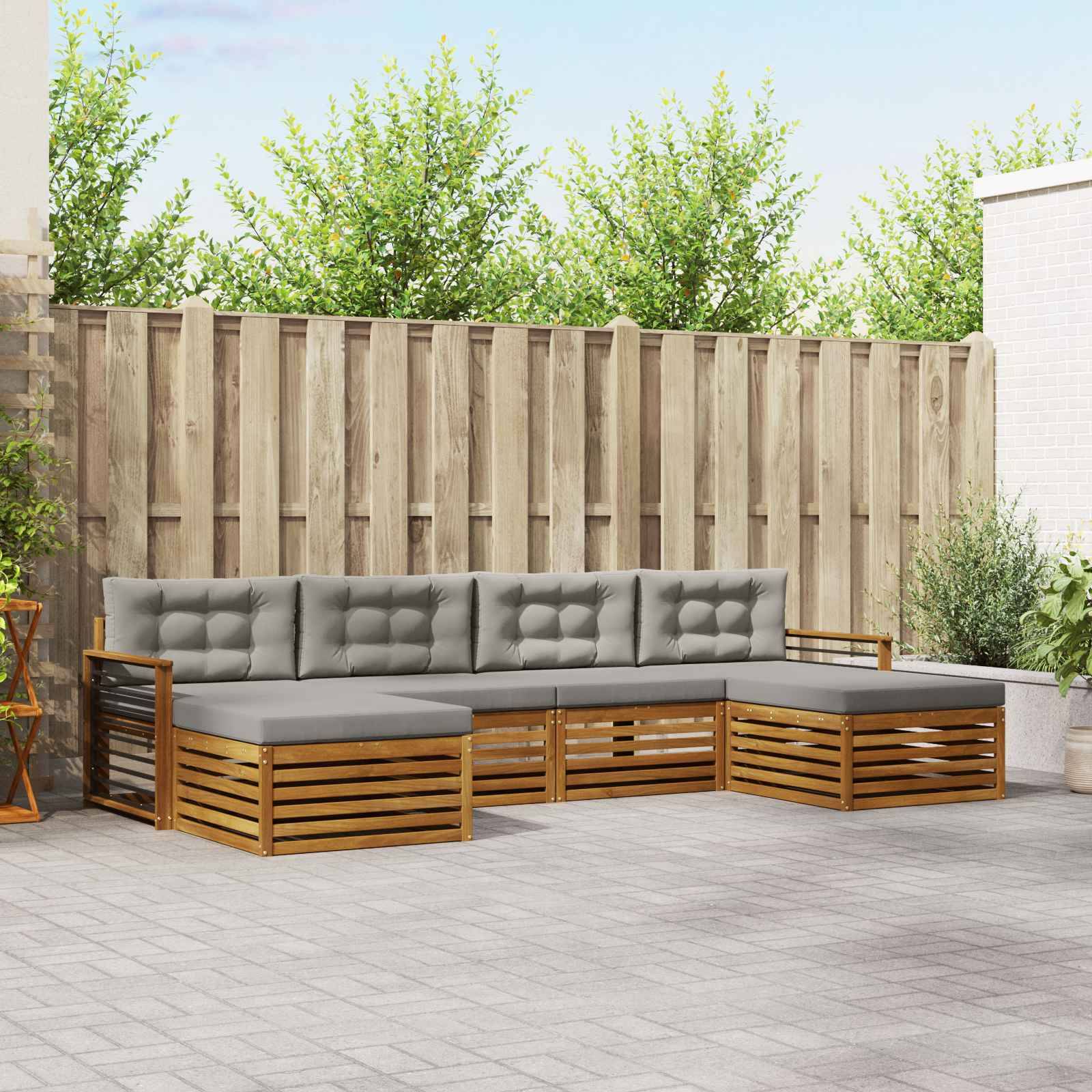 vidaXL Sofagarnituren 6 pcs Natürlich und Hellgrau Massivholz Akazie