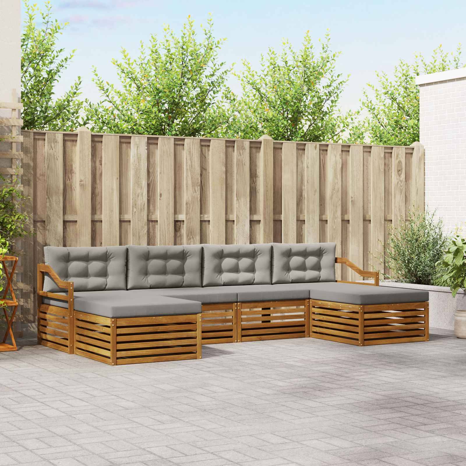 vidaXL Sofagarnituren 6 pcs Natürlich und Hellgrau Massivholz Akazie