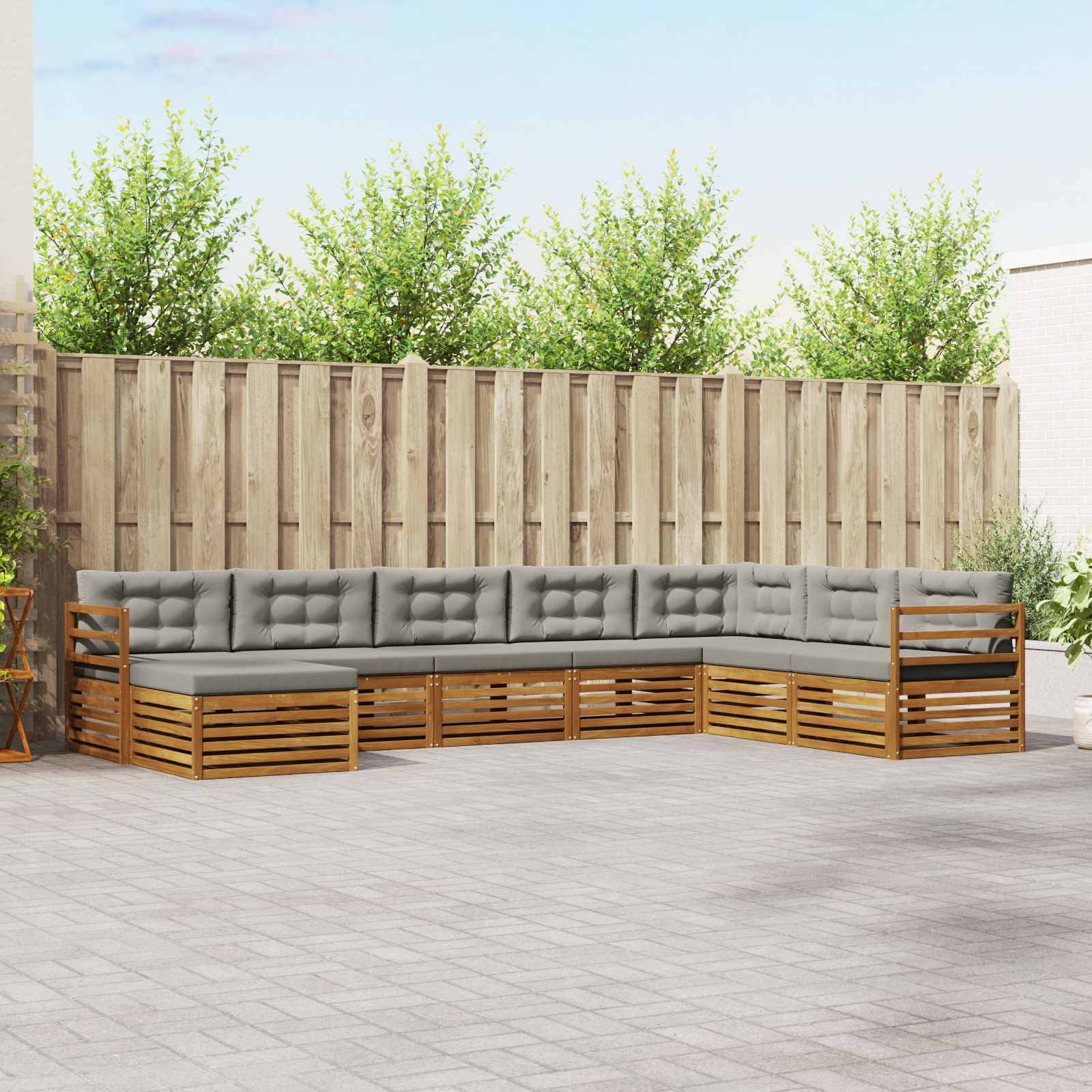vidaXL Outdoor-Sofagarnitur mit Kissen 8 pcs Natürlich und Hellgrau