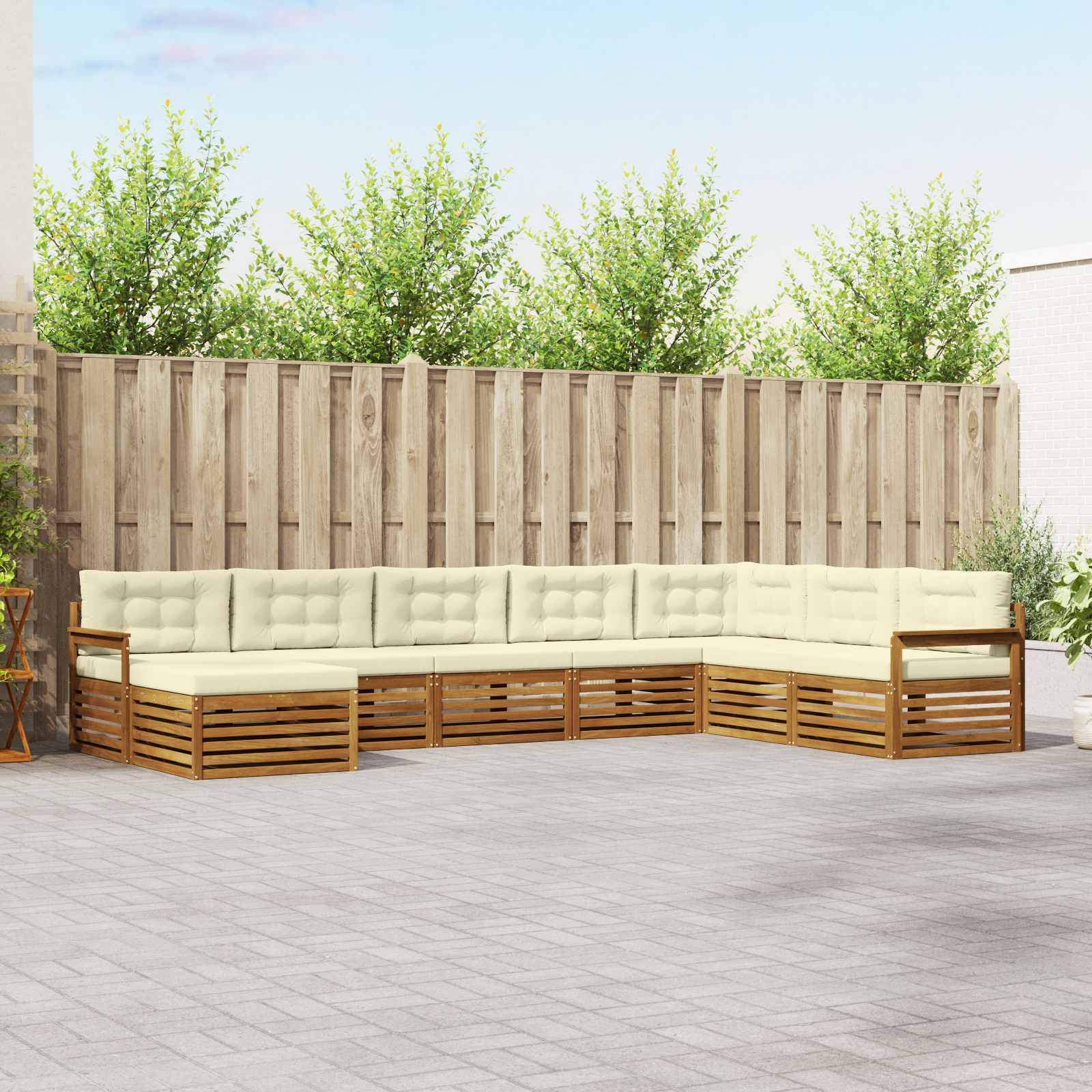 vidaXL Outdoor-Sofagarnitur 8 pcs Natur und Creme Massivholz Akazie