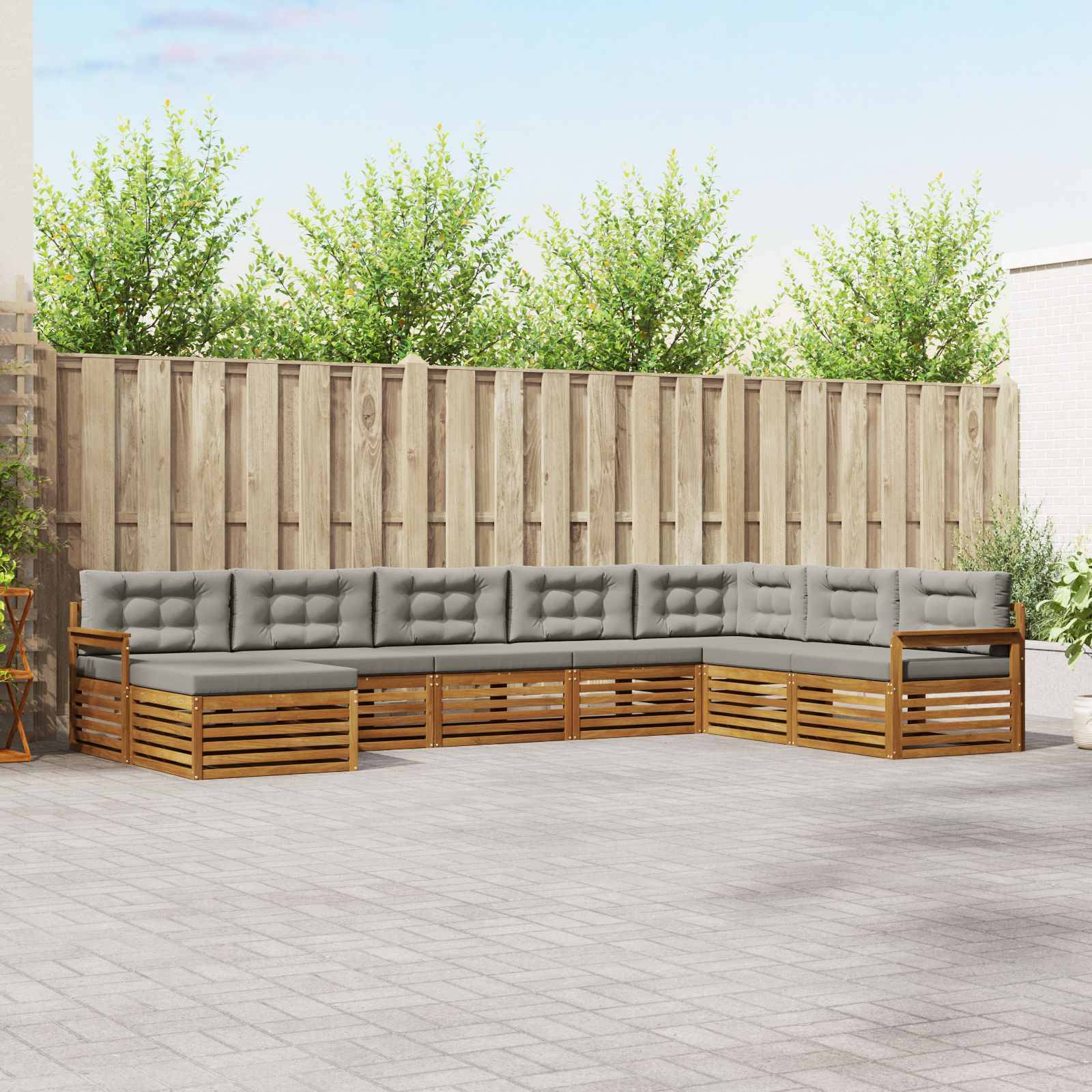 vidaXL Outdoor-Sofagarnitur mit Kissen 8 pcs Natürlich und Hellgrau