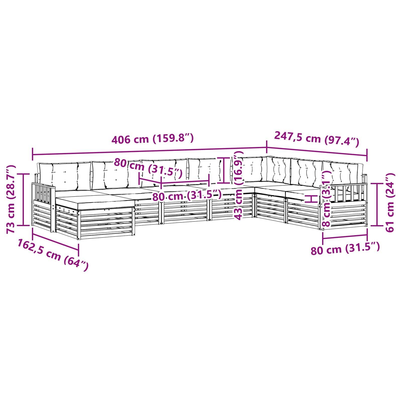vidaXL Outdoor-Sofagarnitur mit Kissen 8 pcs Weiß und Anthrazit