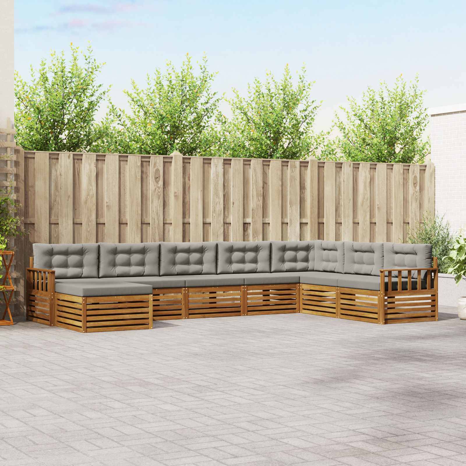 vidaXL Outdoor-Sofagarnitur mit Kissen 8 pcs Natürlich und Hellgrau