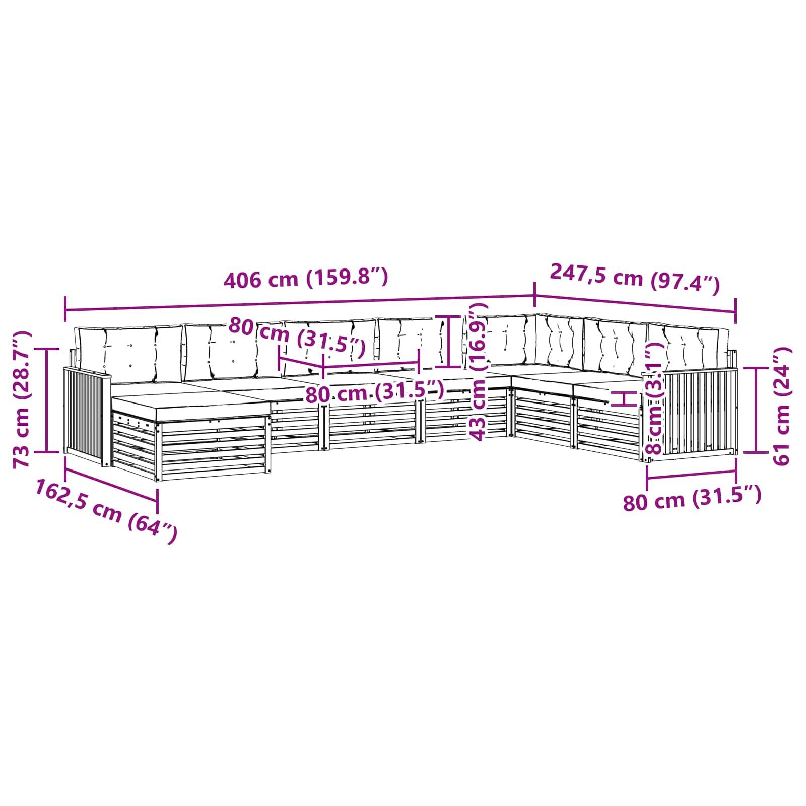 vidaXL Outdoor-Sofagarnitur 8 pcs Weiß und Anthrazit Massivholz Akazie